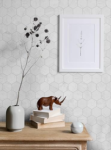 Miniatura 8 de Simple Shapes Papel tapiz pequeño de mármol hexagonal, despegar y pegar (paquete de 6 hojas, 2 pies x 9 pies, cobre dorado)