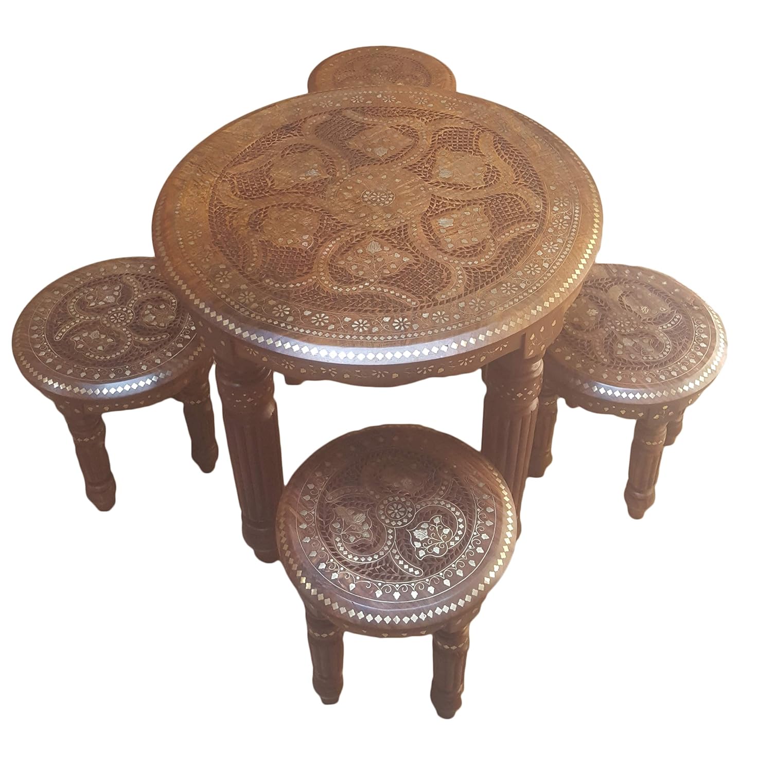 TAYYABA ENTERPRISES Sheesham Wooden Coffee Table with 4 Stools