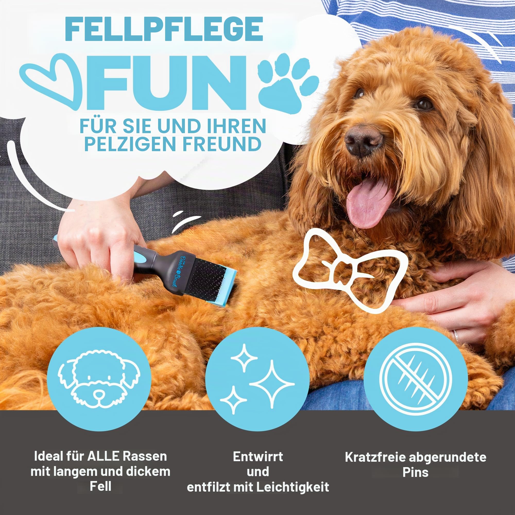 The Doodle Brush - Hundebürste für Goldendoodles & Labradoodle Einzelkopf, hundebü langhaar Pudelbürste - entfilzer hunde - zupfbürste hund, Entwirrungsbürste für Hunde Hundehaarbürste