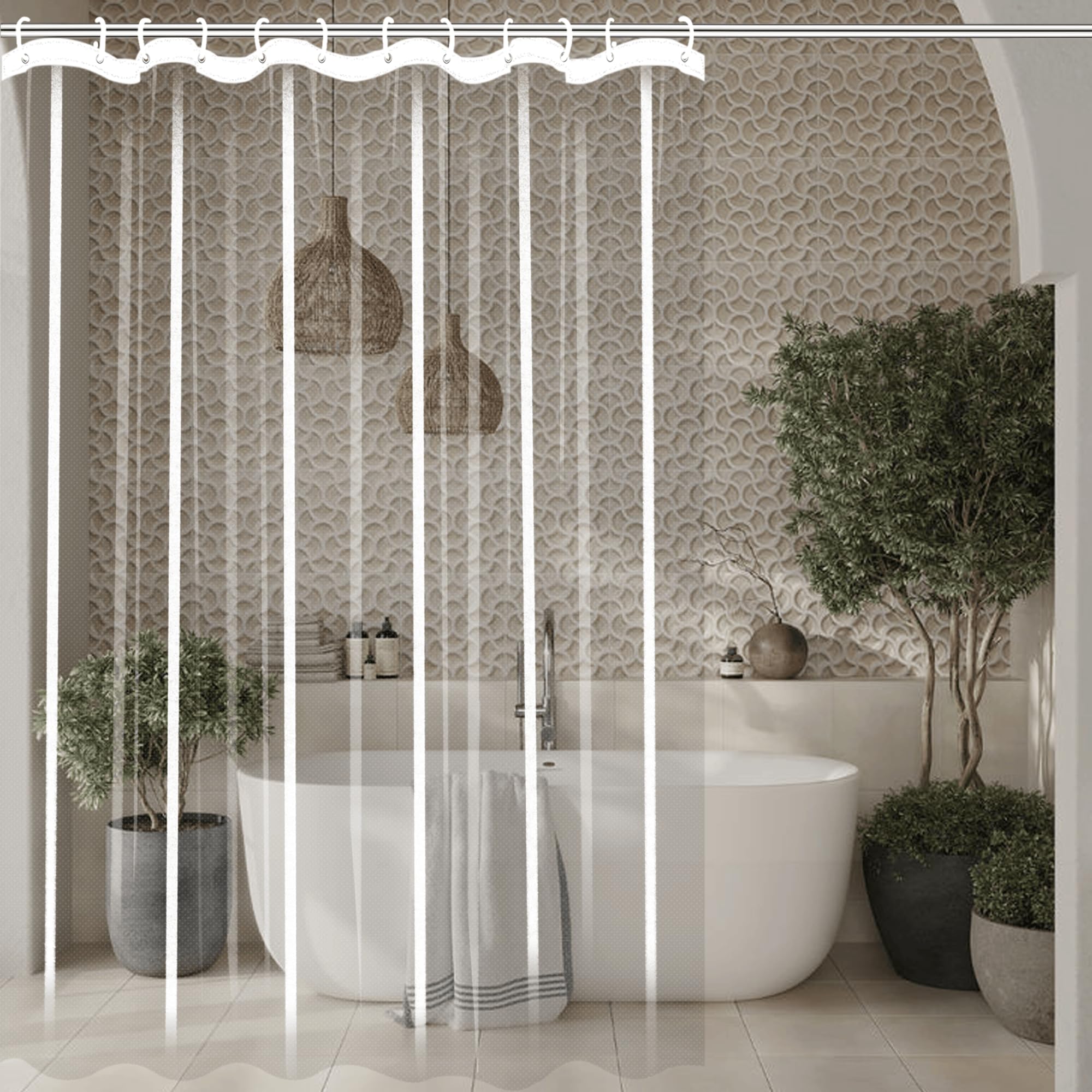 Rideau de douche 300x180 cm transparent en PEVA imperméable pour grande baignoire