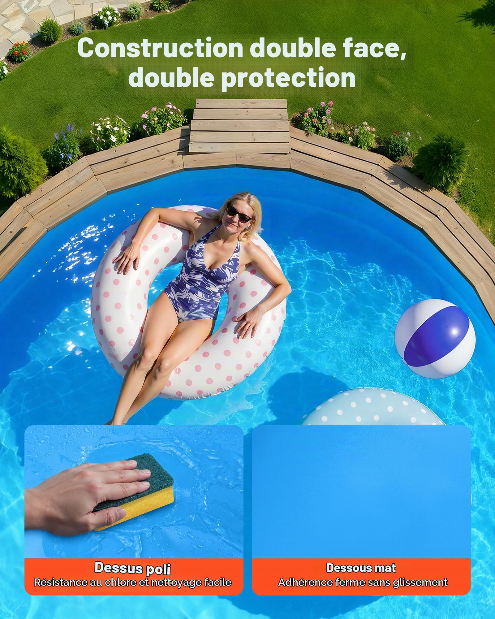 VEVOR Liner Piscine Hors-Sol Ronde Diamètre 350,5 cm Hauteur Paroi 120 cm Film Intérieur de Piscine Épaisseur 0,8 mm pour Rénovation Étanchéité, Système Unibead, en PVC, Anti-UV, Anti-Déchirure, Bleu