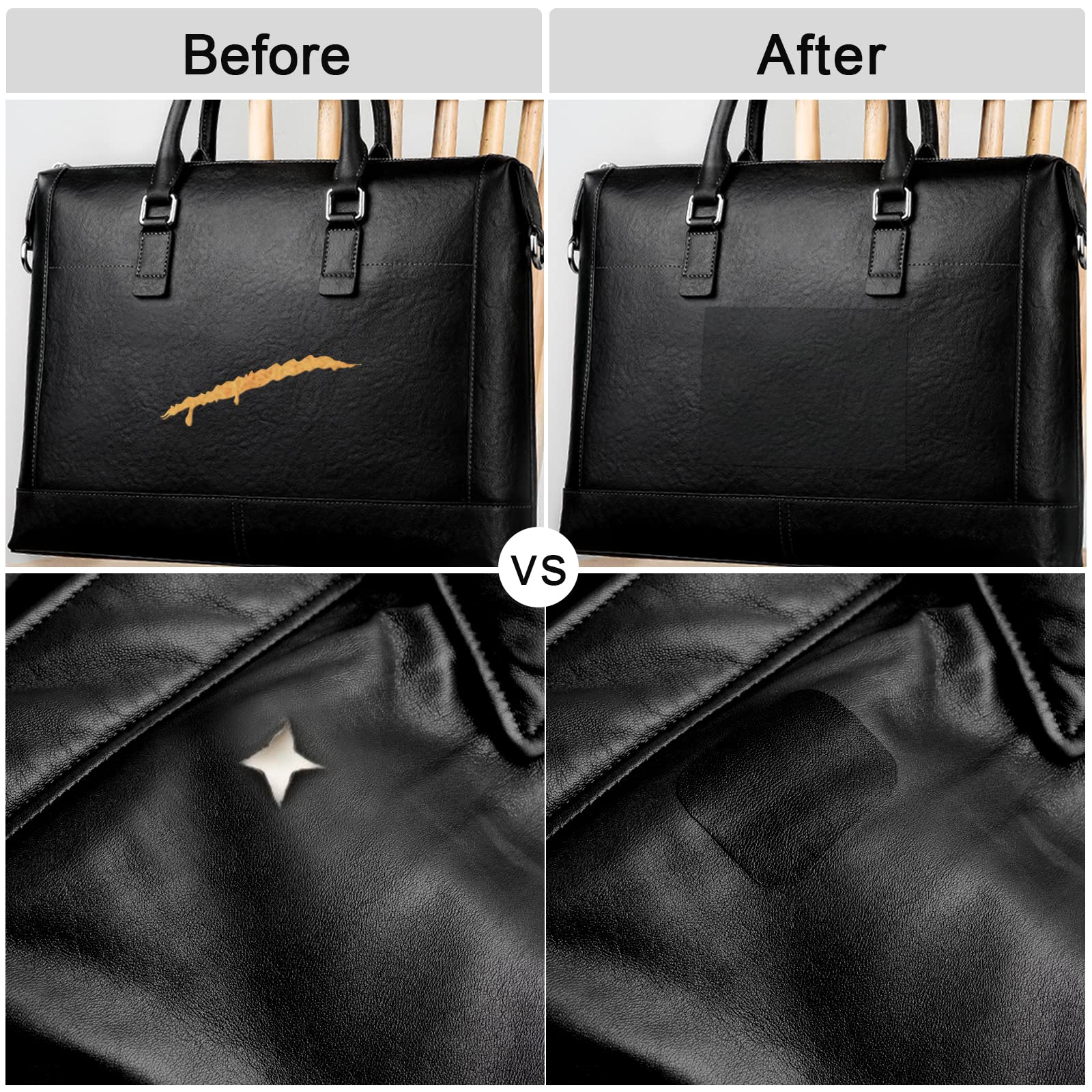 Kit Réparation Cuir Autocollant Noir 30x138cm - Patch Simili Cuir Canapé