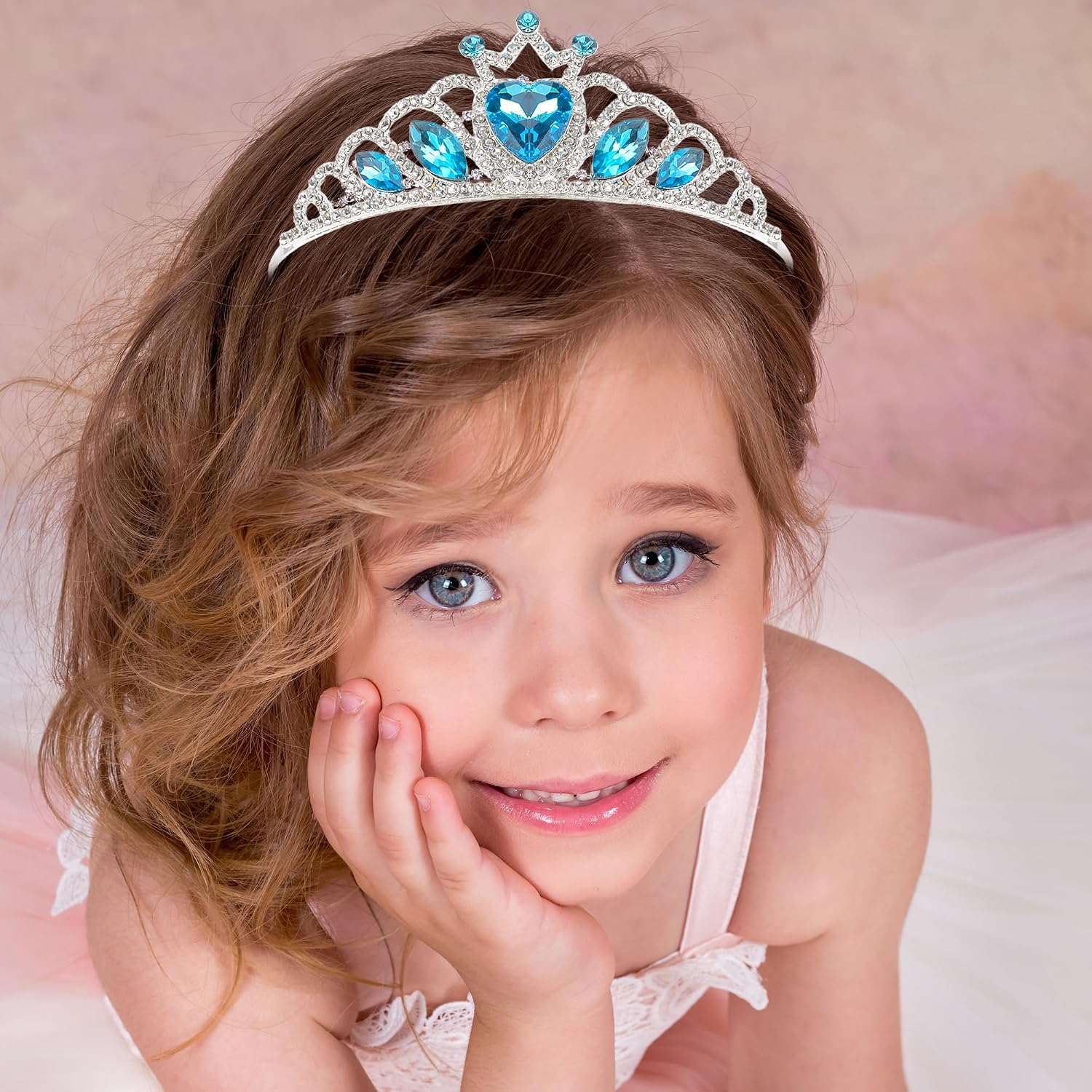 Princess Dress Up Tiaras for Girls Blue Crystal Diamond Crown Sparkle Rhinestones Pageant Birthday Headband for Women Party Prom Costume Accessories Gifts Coronas de Princesas Para Niñas