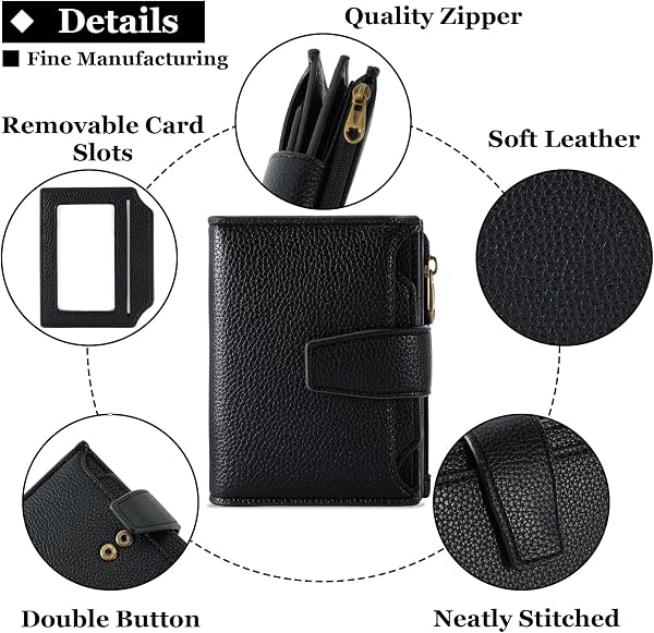 Airkit Small Wallet Women RFID Blocking Genuine Leather Bifold Compact Card Holder for Women with Zipper Coin Pocket 4 ID Windows - 5