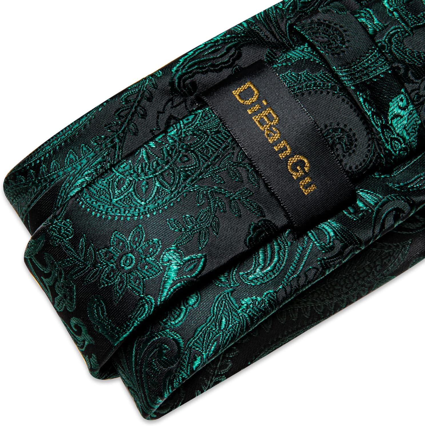 DiBanGu Silk Floral Ties for Men Woven Paisley Necktie and Tie Clip Handkerchief Cufflinks Set for Party Wedding - Image 6