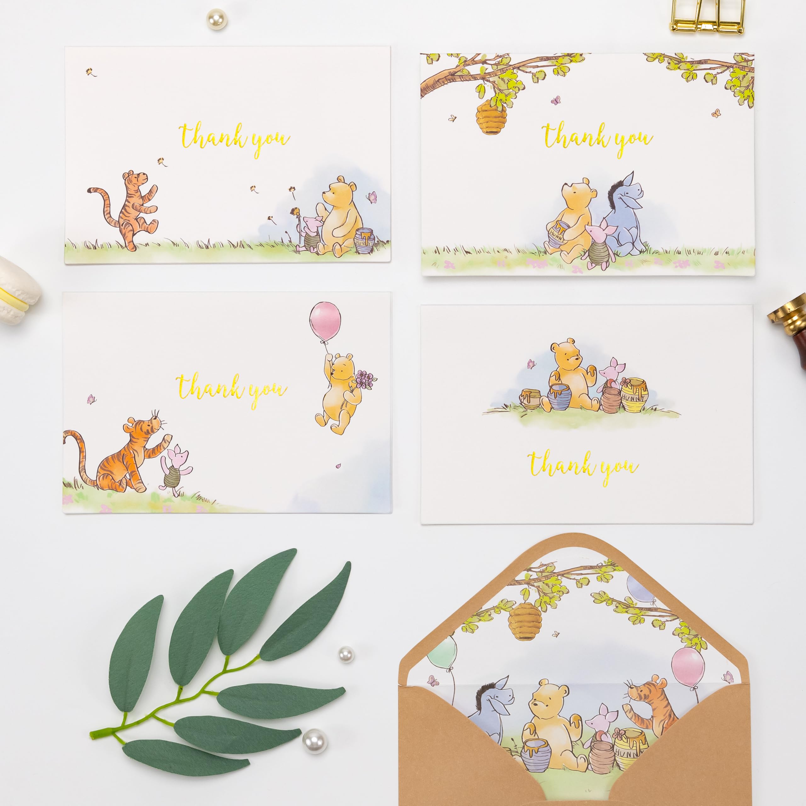 Crisky Tarjetas de agradecimiento de oso lindo, tarjetas en blanco de dibujos animados con sobres y calcomanías (paquete de 25) para cumpleaños, baby showers, regalos de amigos