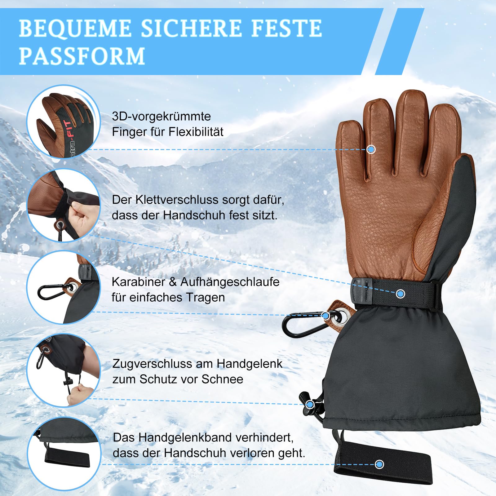 Guantes de esquí de invierno, impermeables, cálidos, resistentes al viento, guantes para hombre y mujer, para esquí, snowboard, escalada en hielo, pala de nieve, camping, deportes de