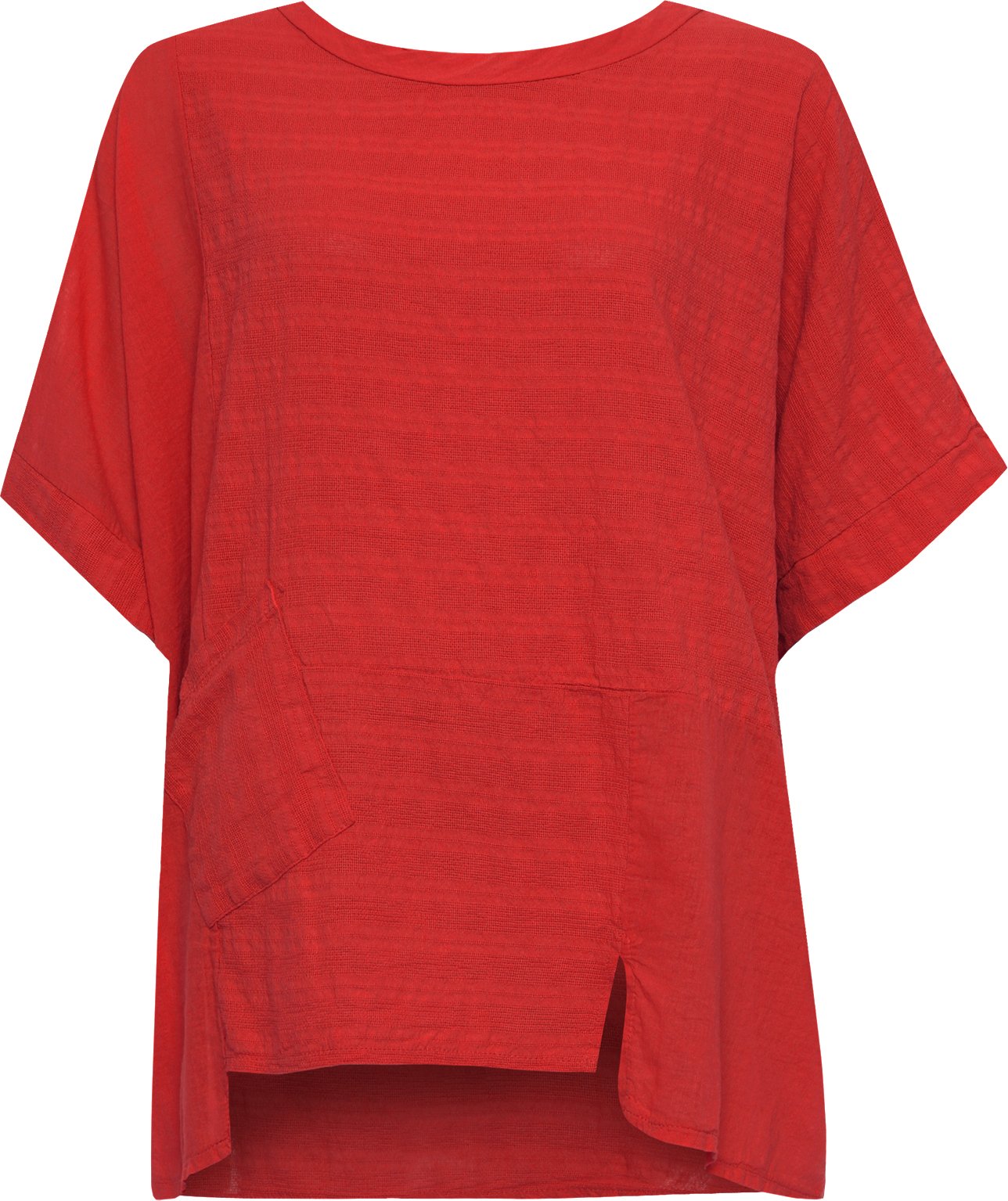 Wearall Women's Red Plus Linen Hanky Hem Top Baggy Oversized Short Batwing Sleeve - 20-22