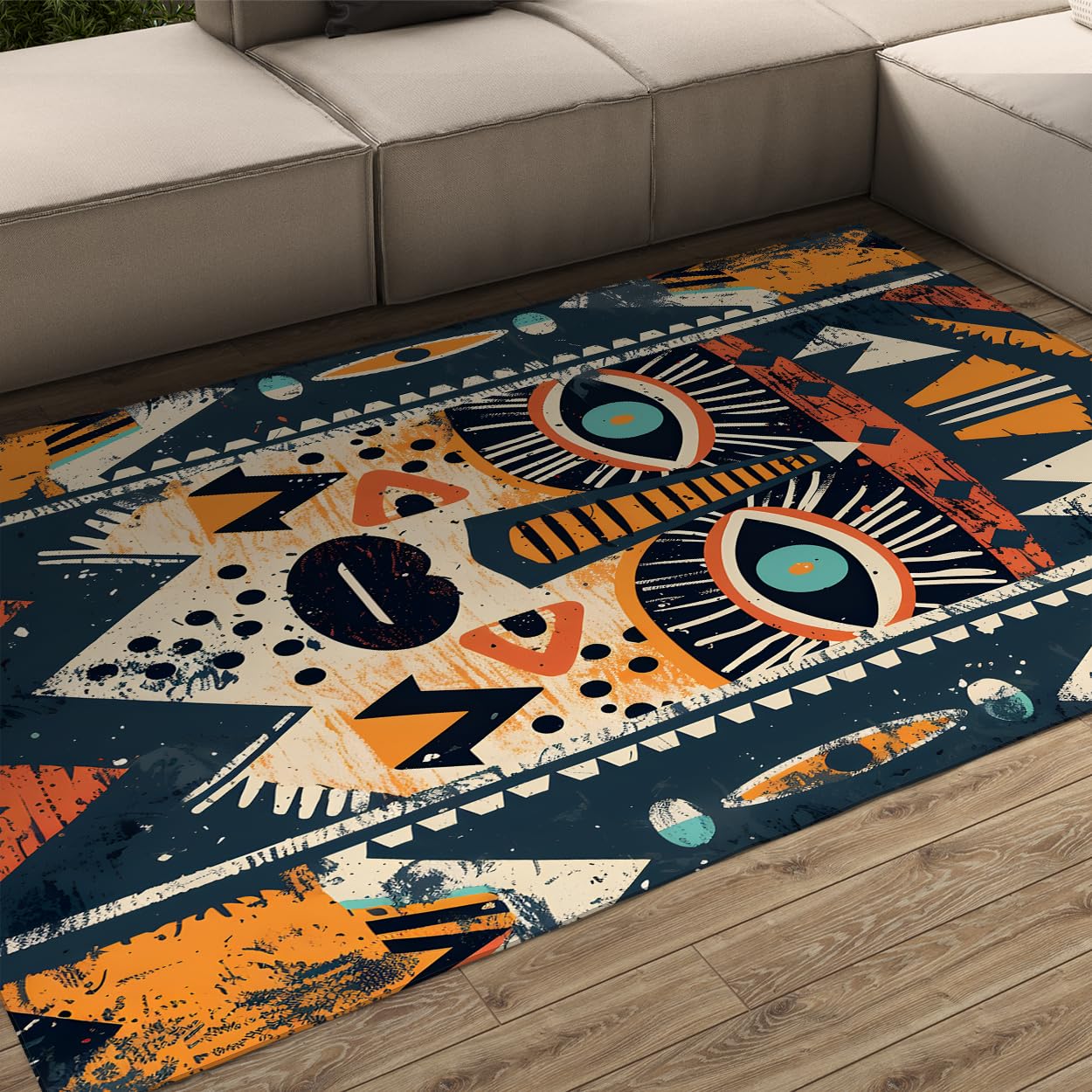 Carpette salon aztèque 160x230cm pour une descente de lit vintage