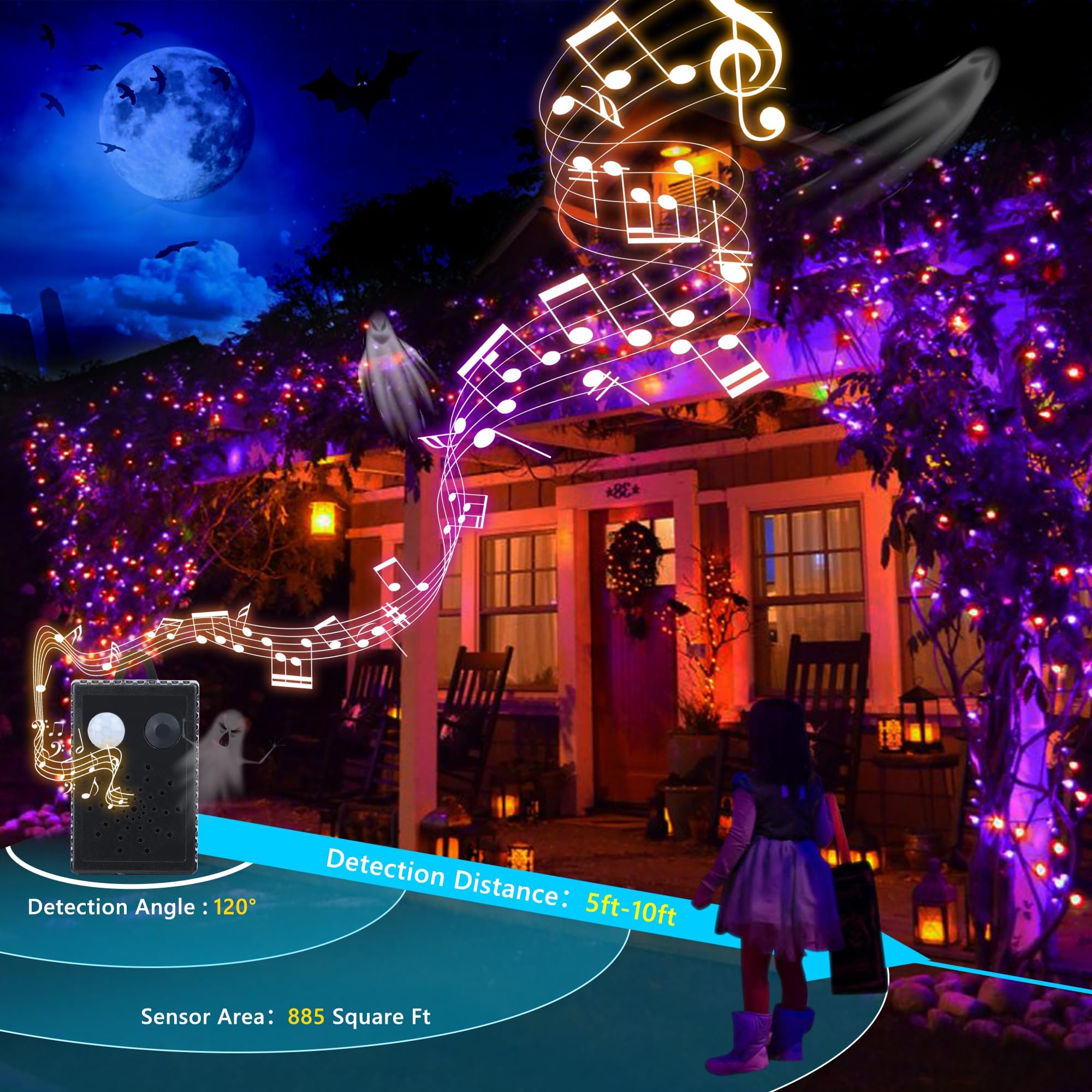 NEXVIN Halloween Decorations Lights Outdoor, 20M 200 LED Halloween String Lights with Spooky Music Waterproof - Image 3