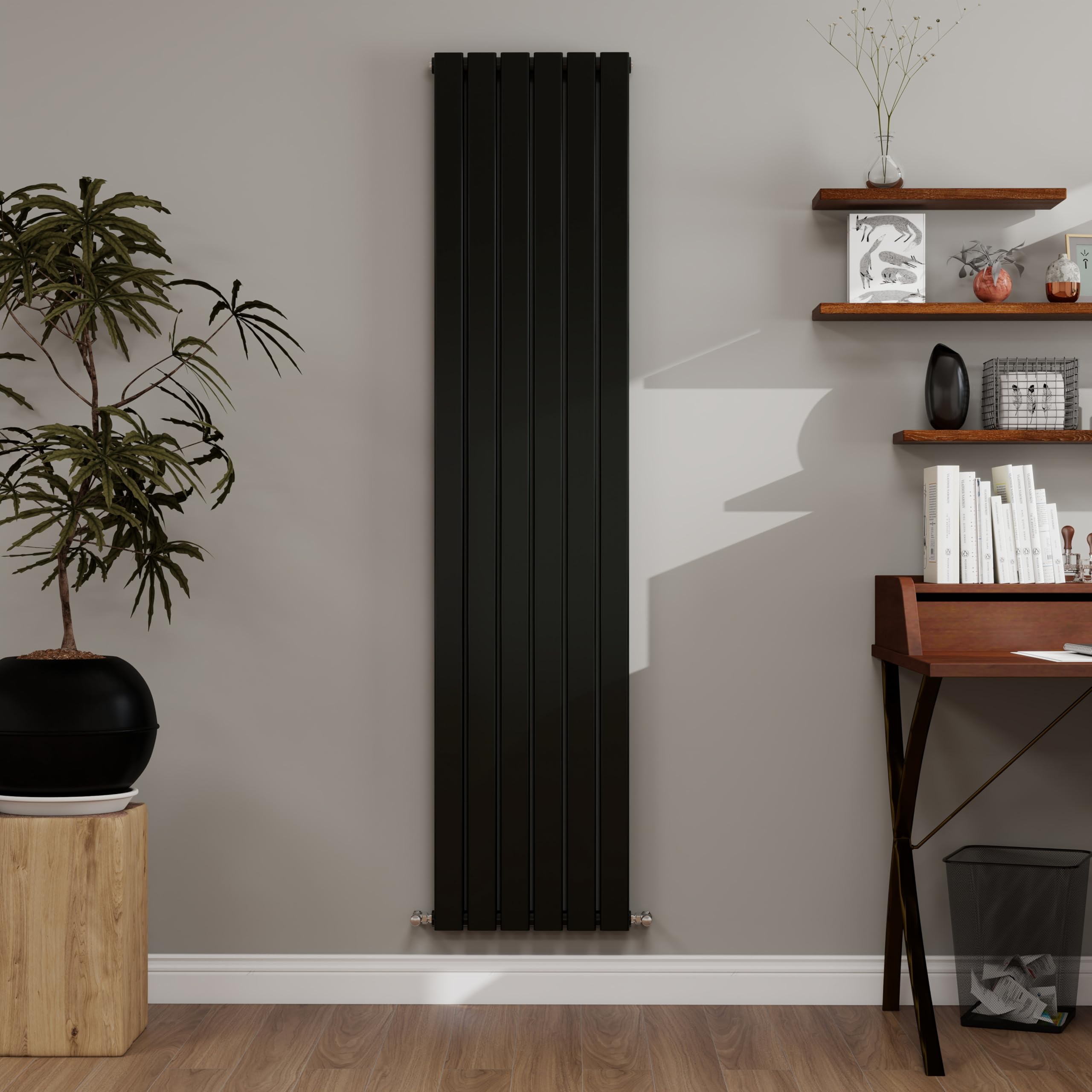 Simple bathrooms Black Designer Radiator Vertical 1800×408mm Double Flat Panel - Wall/Floor Mounted for Modern Multi-Scene & Central Heating Radiator 4778 BTU
