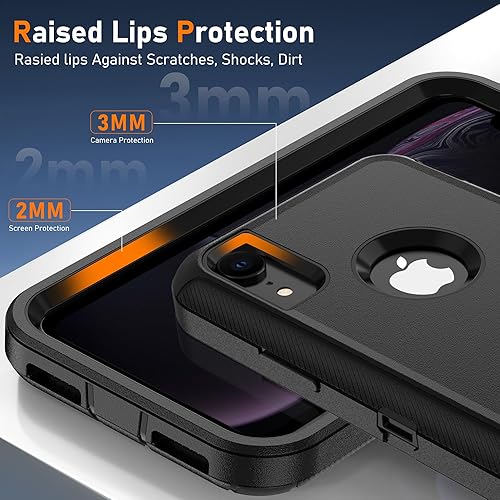 Miniatura 5 de para iPhone XR Funda con 2 Pack Protector de Pantalla HD, Grado Militar 3-en-1 Resistente  Protector de Cuerpo Completo a Prueba de