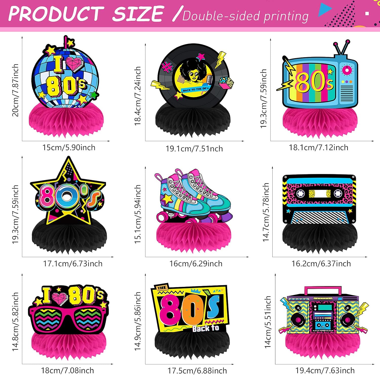 Chinco 9 Pieces 80's Honeycomb Centerpieces Honeycomb Table Centerpieces 80s Retro Decorations Table Toppers Retro Hip Hop Party Supplies Decor for Hip Hop Muisc Party Birthday - Image 2