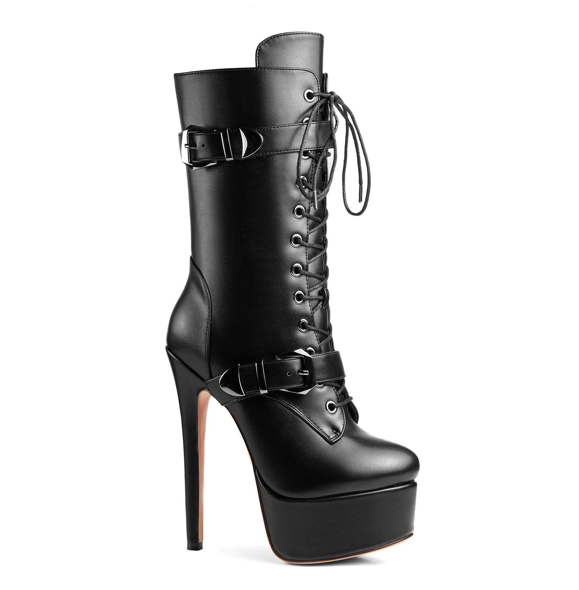 ANN CREEK 'Batian' Ultra High Stiletto Heels Platform Lace Up Boots: 5 Black