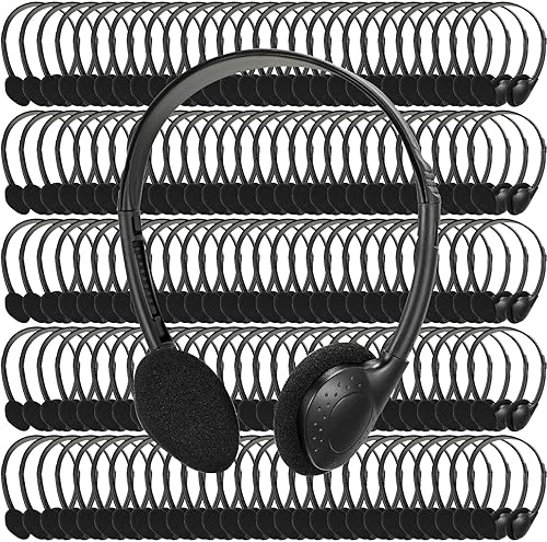 Xuhal Paquete de 200 auriculares para niños a granel para el aula con enchufe de 0.138 in con cable en la oreja para escuela, biblioteca, museos,