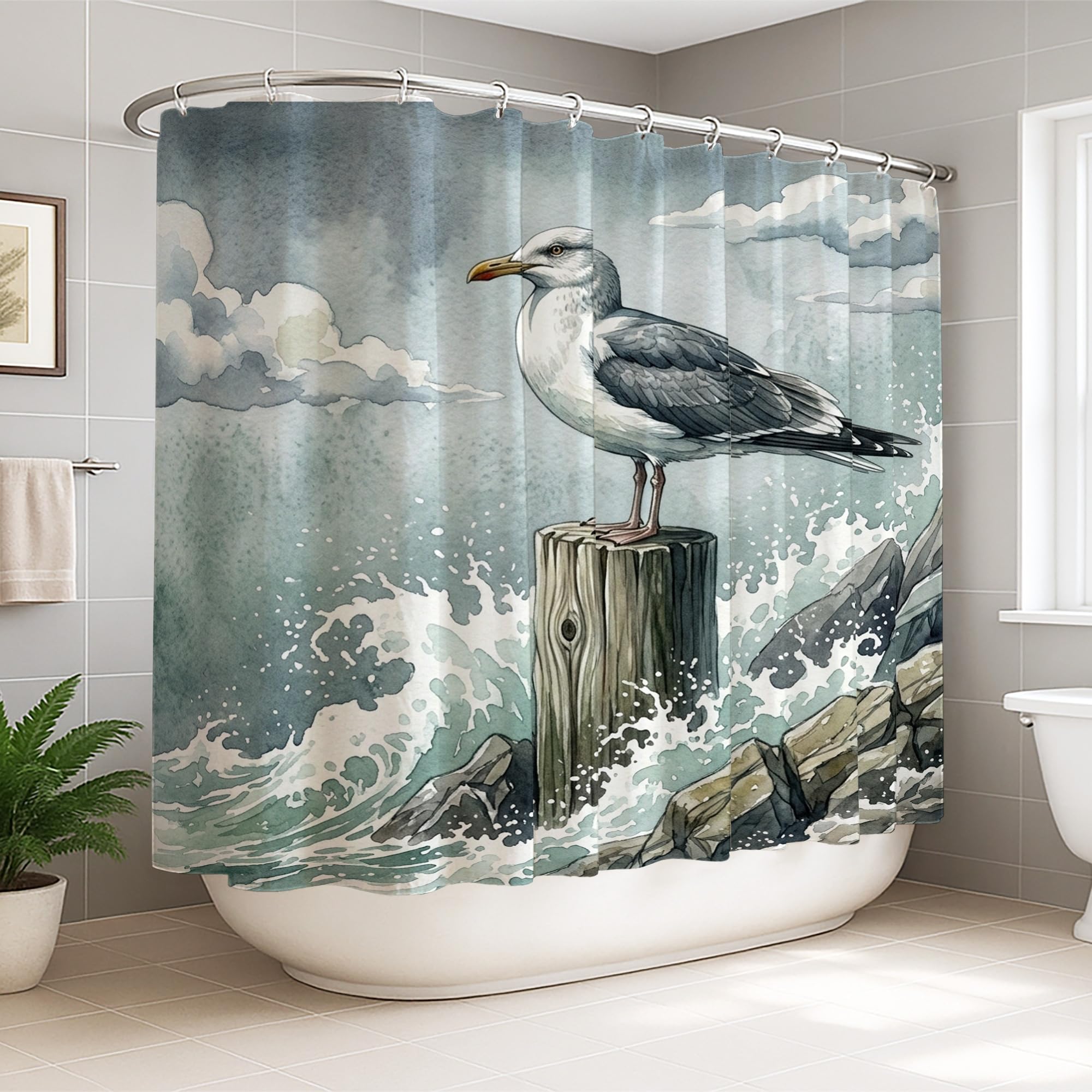 Rideau de douche extra large pour grande baignoire motif vagues bleues
