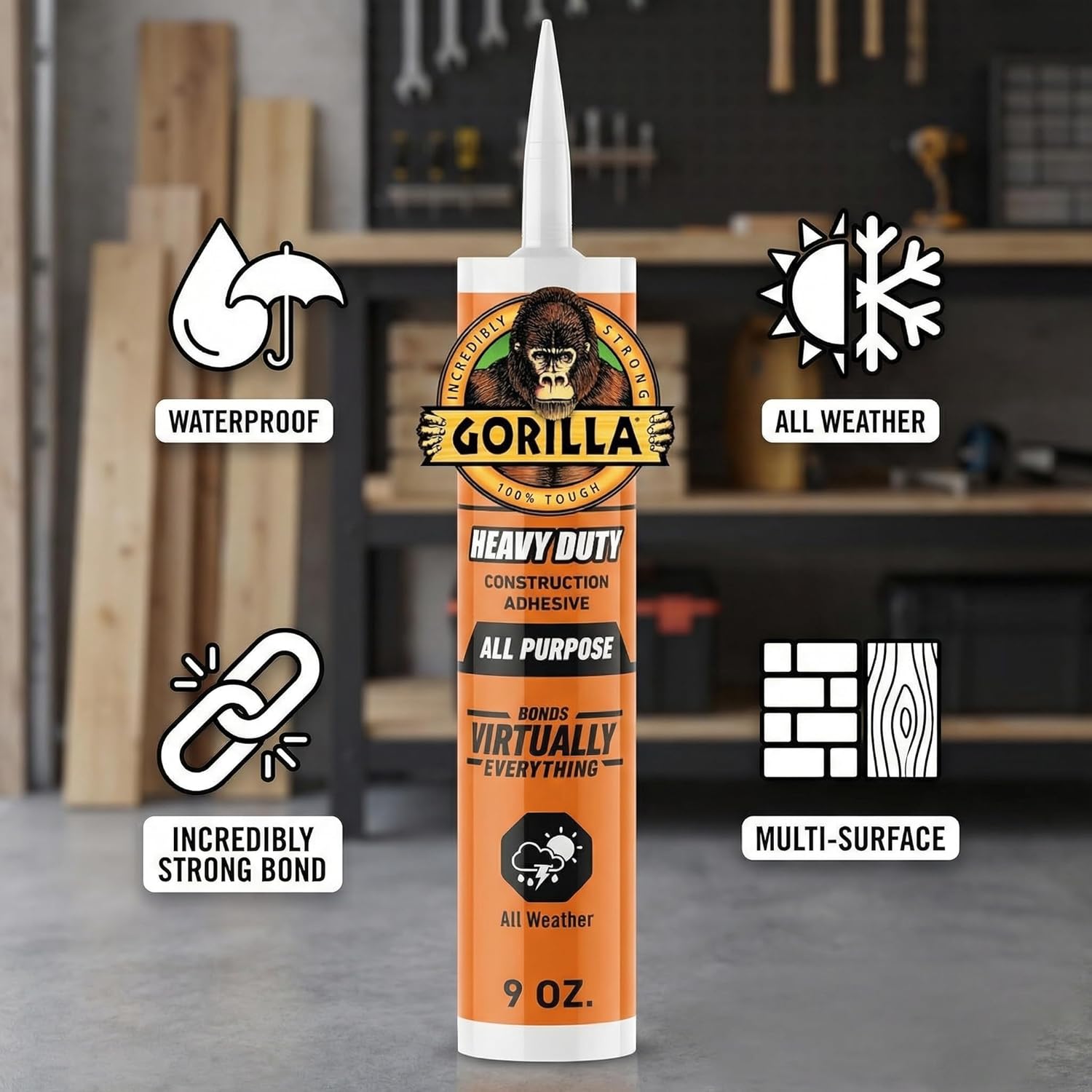 All Purpose Construction Adhesive 9 oz – Heavy Duty Glue for Indoor Outdoor Projects – Tile Adhesive and Tile Alternative Glue Style Construction Adhesive – 24 Pack