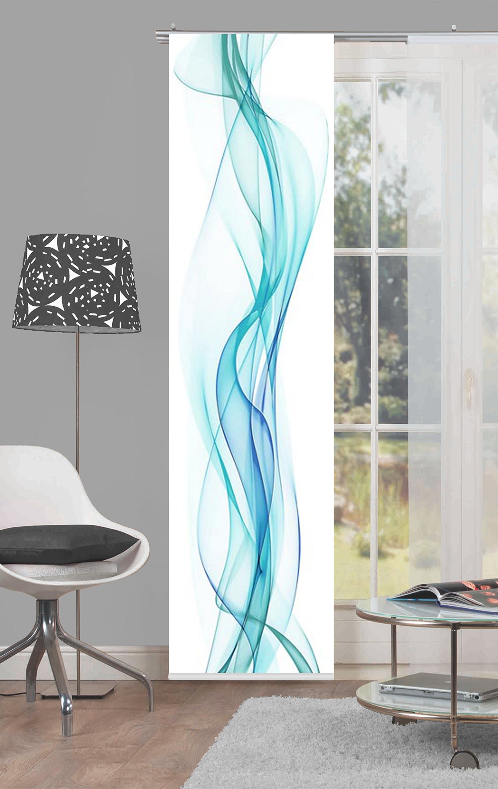 Home Fashion Panneau Coulissant en Tissu d'ameublement Impression numérique Haze, Polyester, pétrole, 245 x 60 cm