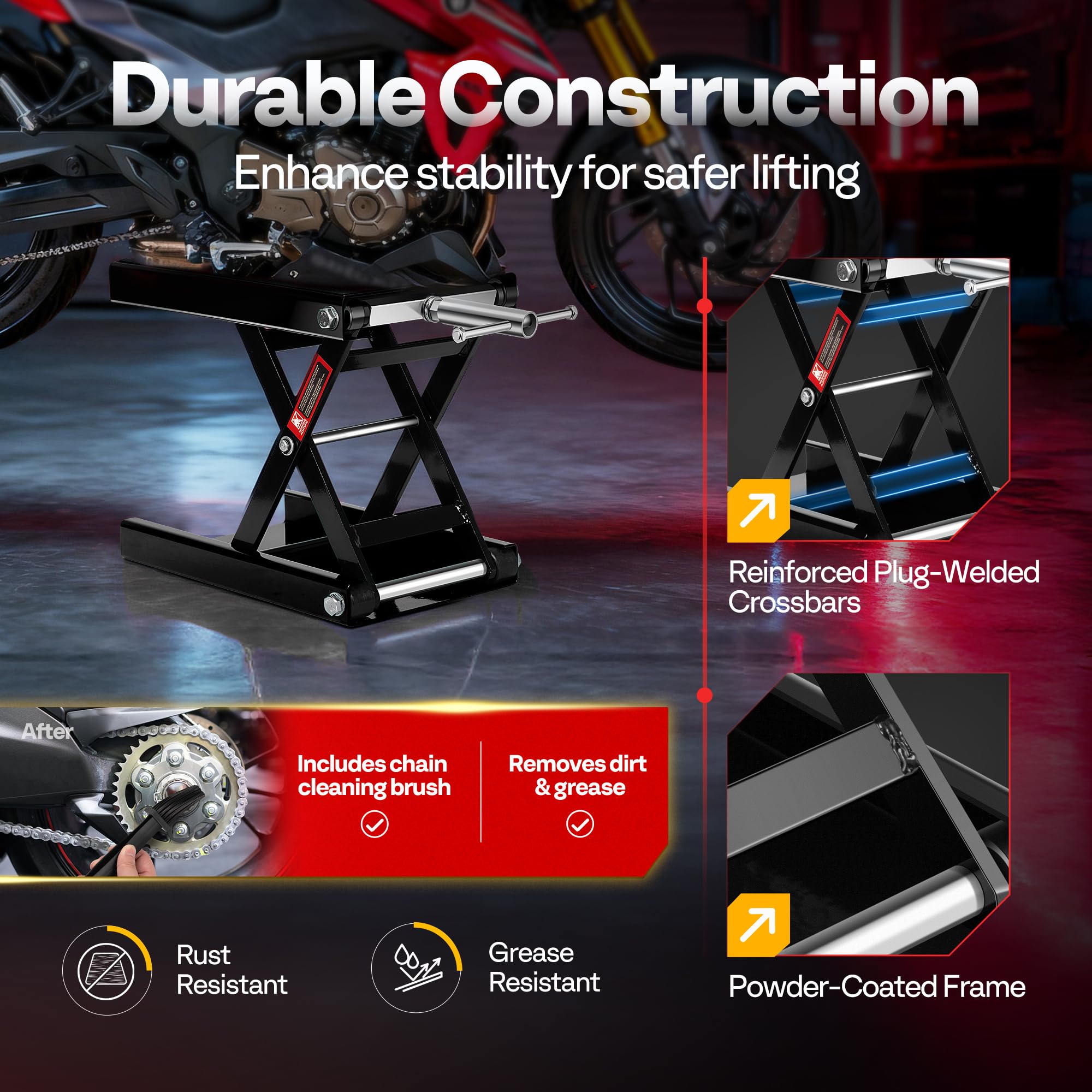 VIVOHOME - Soporte de acero para moto, elevador, para motos, cuatrimotos, motos, motos de suciedad, color negro