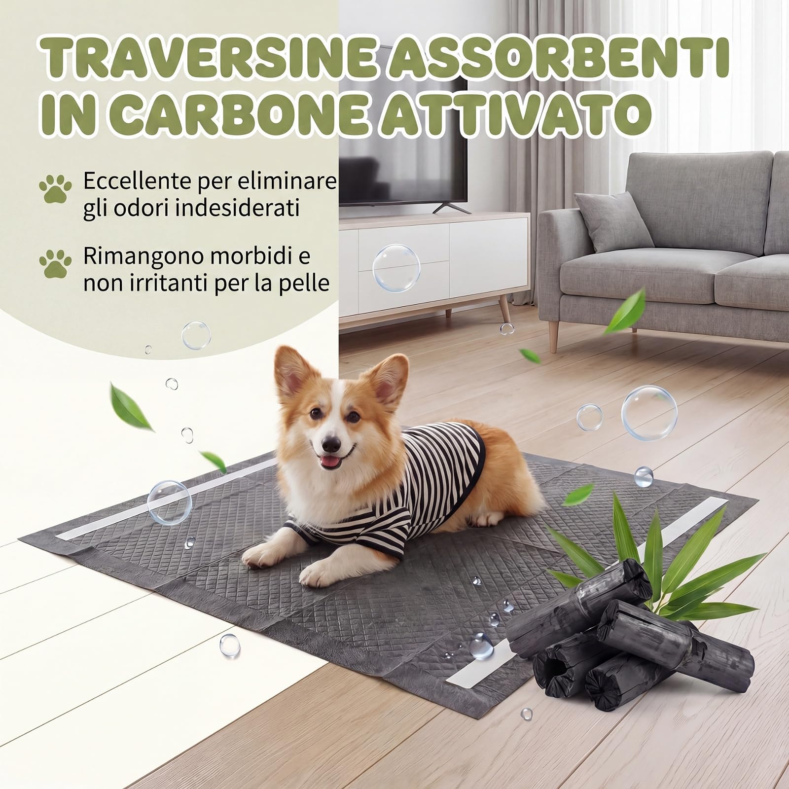 GYMAX Tappetini Igienici per Cani al Carbone, Traversine Cani per Igieniche Antiodore con 6 Strati a Prova di Perdite e Superficie ad Asciugatura Rapida per Addestramento, 150 Pezzi, 60 x 60 cm
