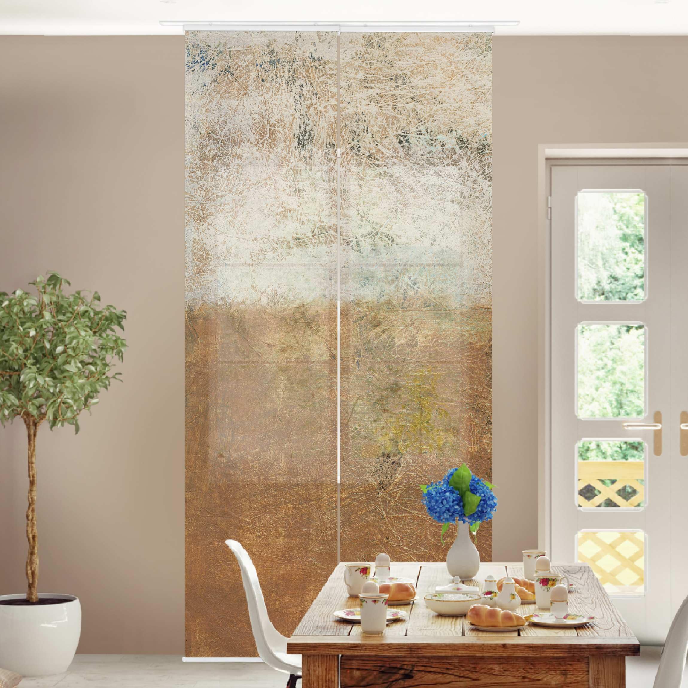 Schiebegardine halbtransparent 60er Paneel Klett Muster Textil lichtdurchlässig - Motiv Abstrakt Flächenvorhang braun Wohnzimmer Schlafzimmer 1228 (120x250 cm - 2er Set)