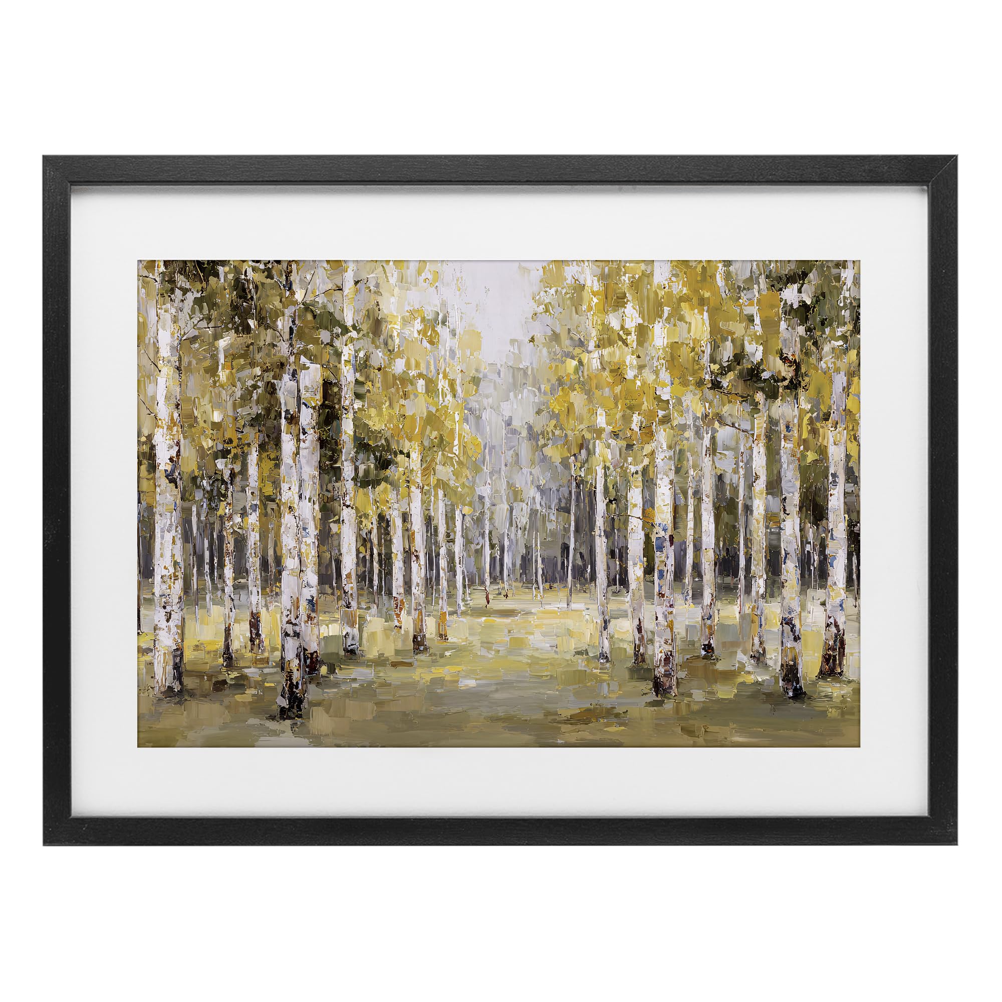 'Impressionist Birch Trees & Fall Leaves'| Framed Print Under Glass