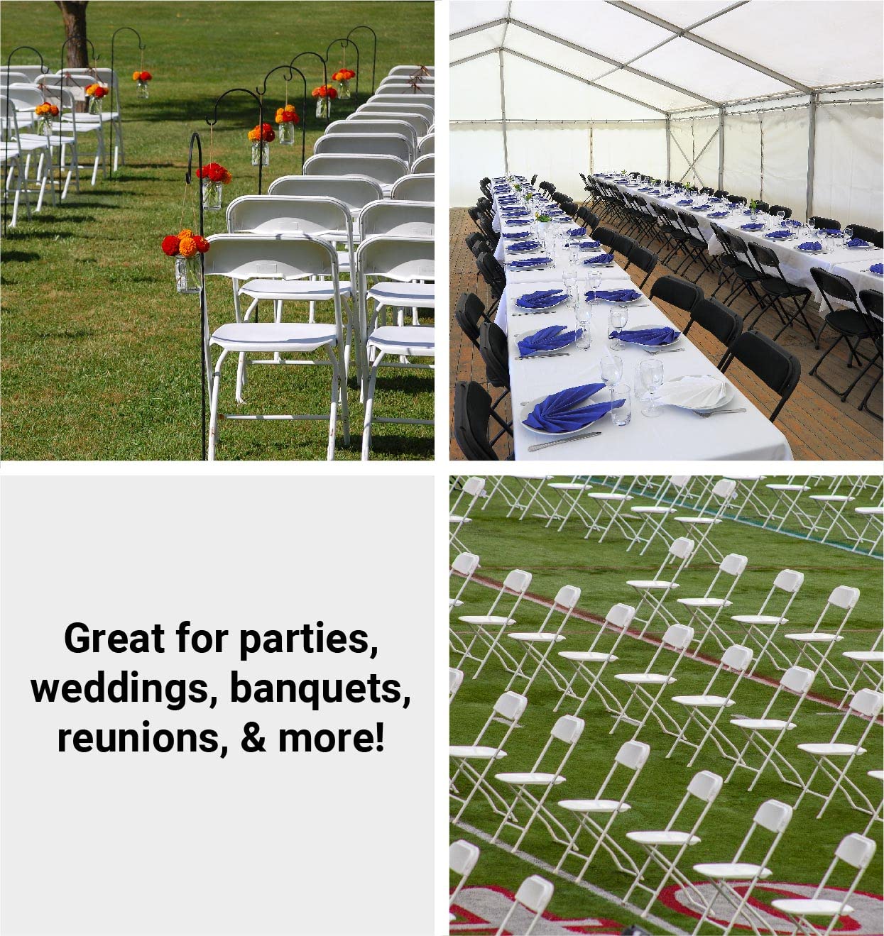TentandTable Fan Back Folding Chairs - Heavy Duty, Stackable, 300 Lb Capacity, White, 8-Pack - View #9