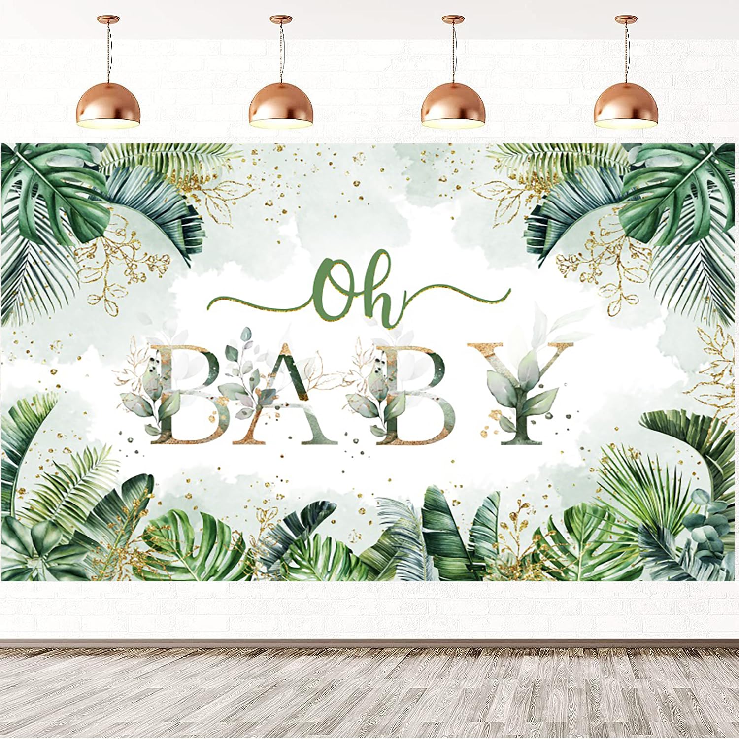 1.5x1.2m Sfondo Baby Shower Oh Baby acquerello blu floreale verde