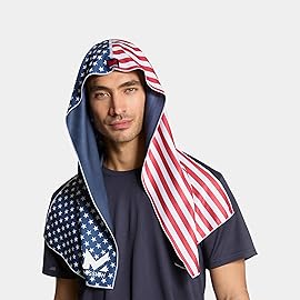 MISSION Cooling Hoodie Towel, Soft, Durable Microfiber - Cools Up to 2 Hours - UPF 50 Sun Protection - Machine Washable (USA Flag)