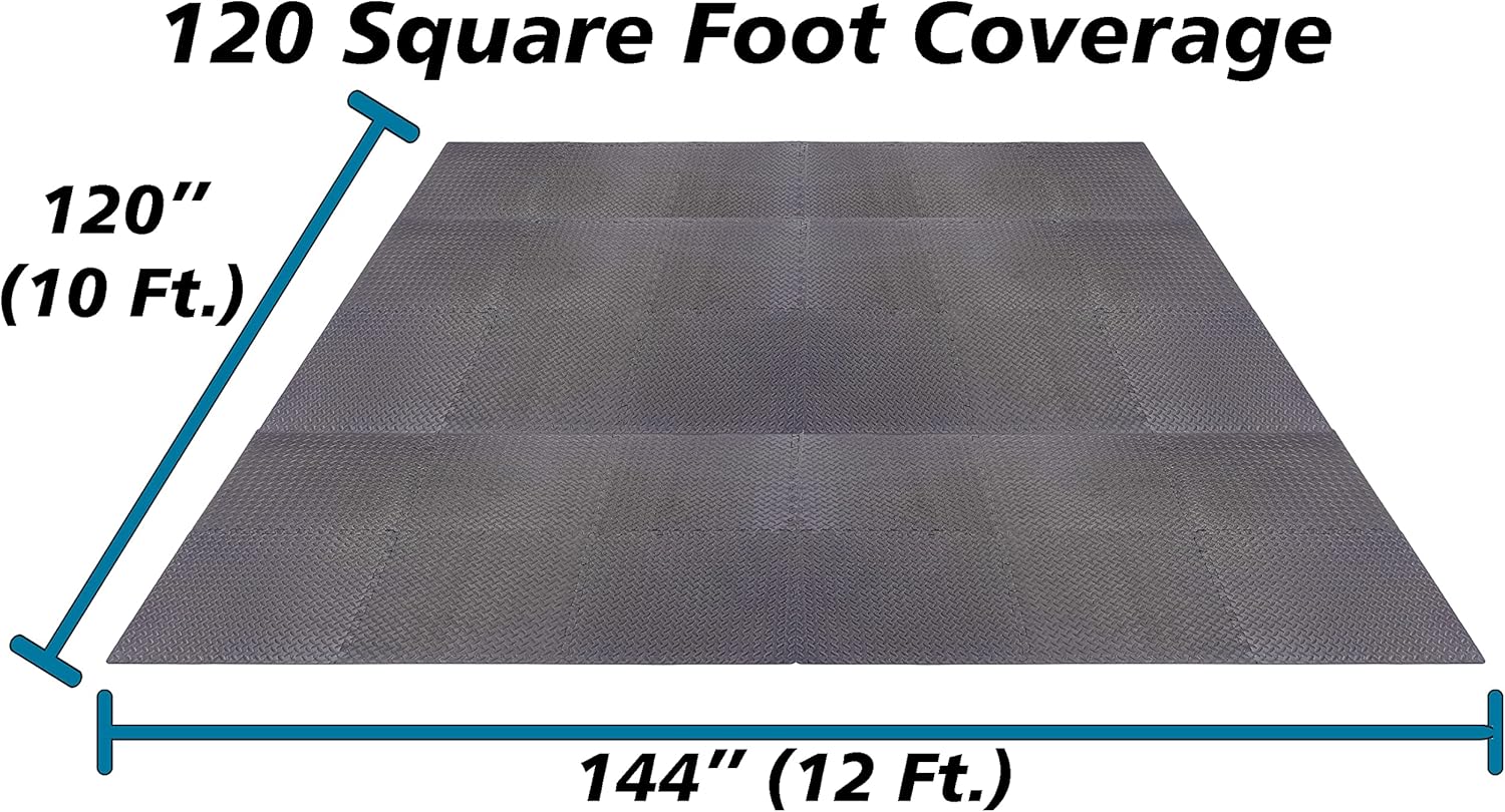 Interlocking Foam Tiles ½-inch Thick Exercise Mat - Soft Supportive Cushion for Exercising or Gym Equipment Floor Protection - SciencePurchase (120 Sqare Feet (30 Tiles))