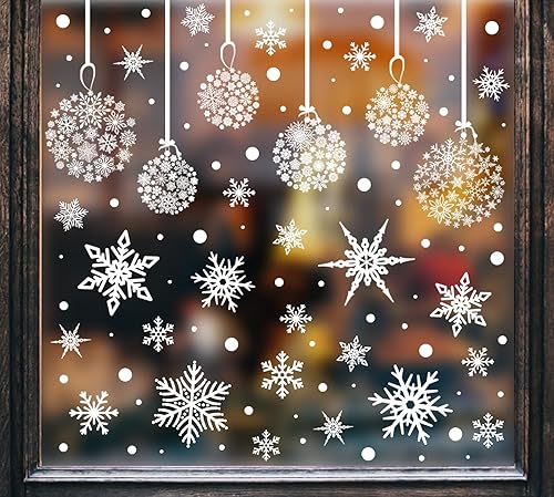 Miniatura 3 de AnyDesign 9 hojas de calcomanías navideñas para ventana, diseño de copo de nieve, calcomanías de doble cara para decoración de ventanas de Navidad,