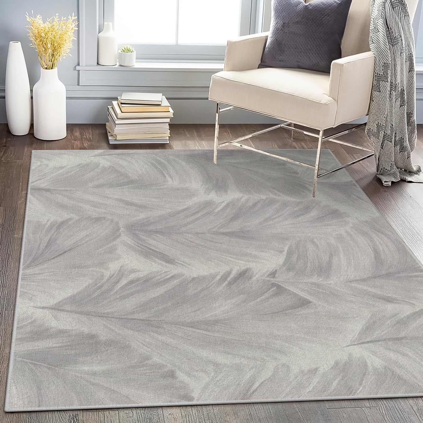 Waschbar in Waschmaschine Wohnzimmer Teppich Feder 60x180 Kurzflor Teppich Schlafzimmer, Grau Teppich Gegend Dünn Bettvorleger Saugfähig für Jugendzimmer Jungen Mädchen