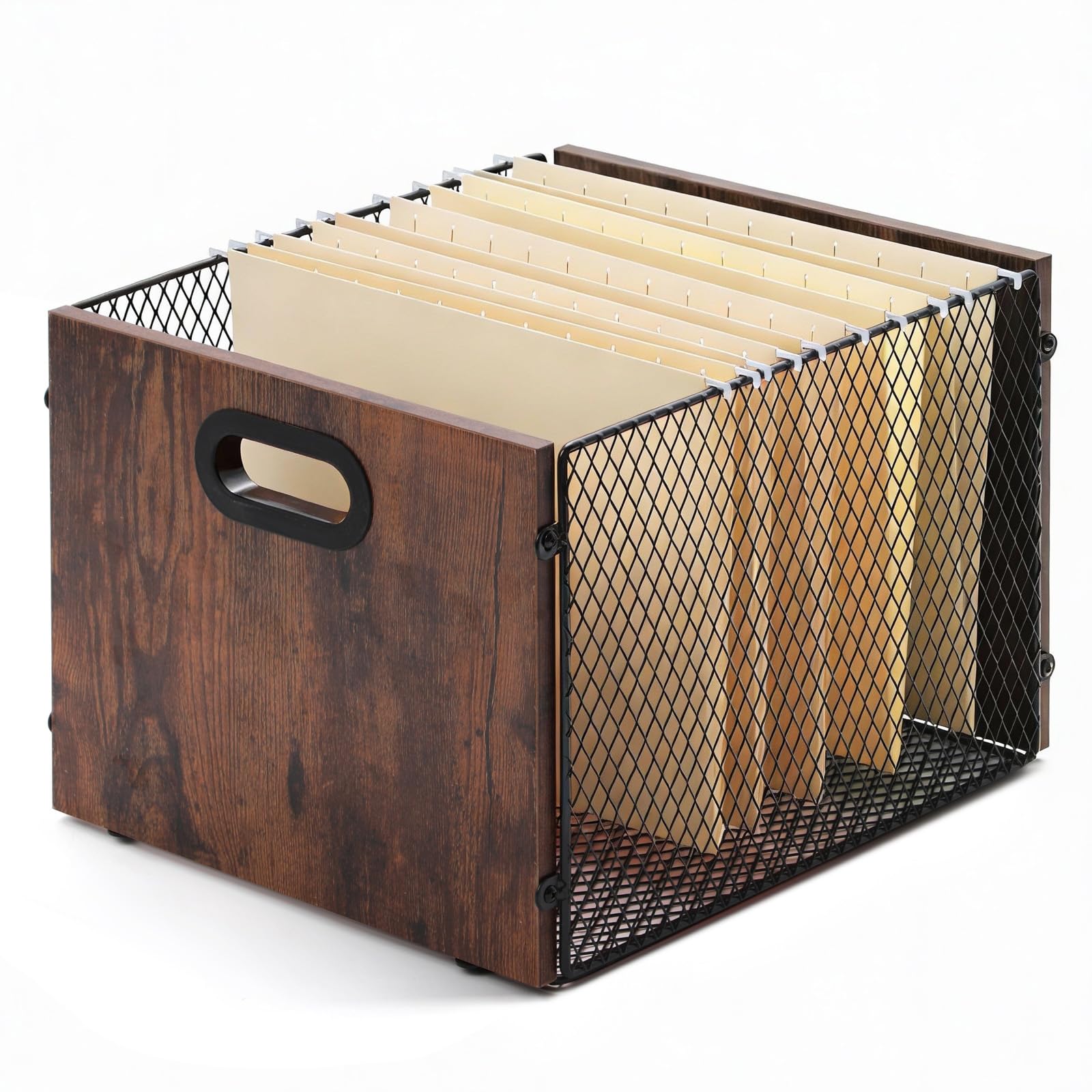 Yalikop Organizador de archivos colgante, caja de almacenamiento para carpetas colgantes, gabinete de madera con asa para escritorio de oficina en casa, tamaño carta