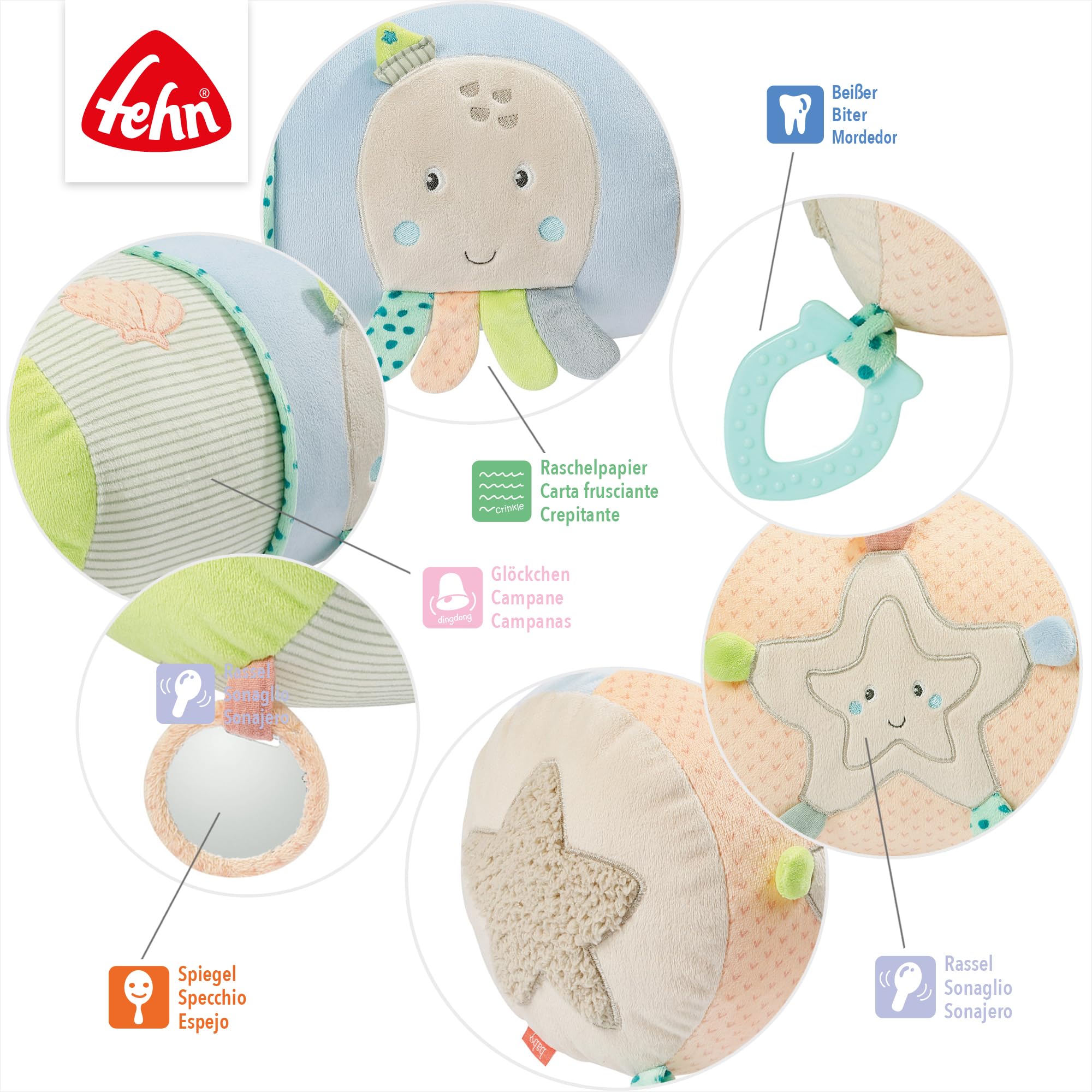 Fehn rodillo para gatear Niños del mar - Ayuda para gatear con un divertido diseño de nutria y funciones de juego - Fomenta la motricidad, la coordinación y los sentidos del bebé