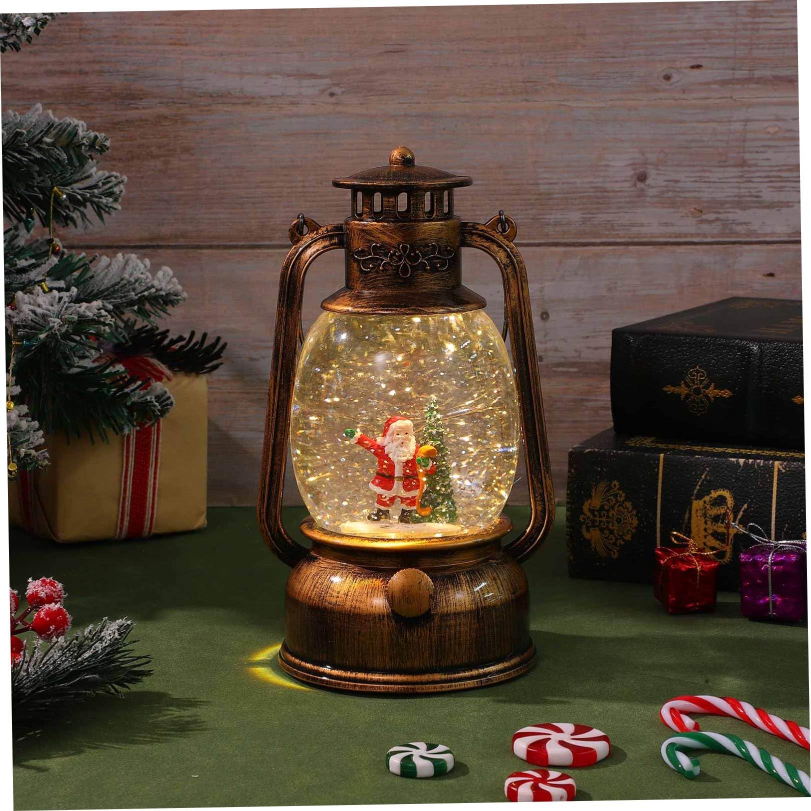 Angoily Lanterna Musicale di Natale con Globo di Neve in Vetro e Plastico, Decorazione Natalizia Elegante con Musica e Alimentazione a Batteria per Feste Natalizie