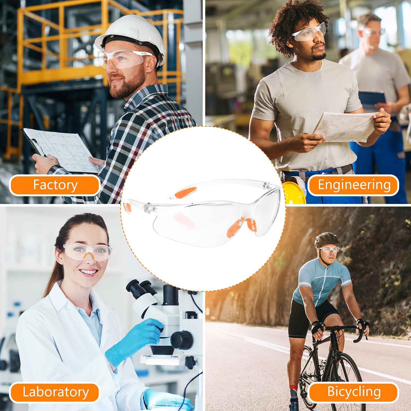 10 Stück Schutzbrille Arbeitsschutzbrillen, Transparent Sicherheitsbrillen Arbeitsschutzbrille mit Gummieinsatz Augenschutzbrille für Schießsport Herren Damen (Orange)