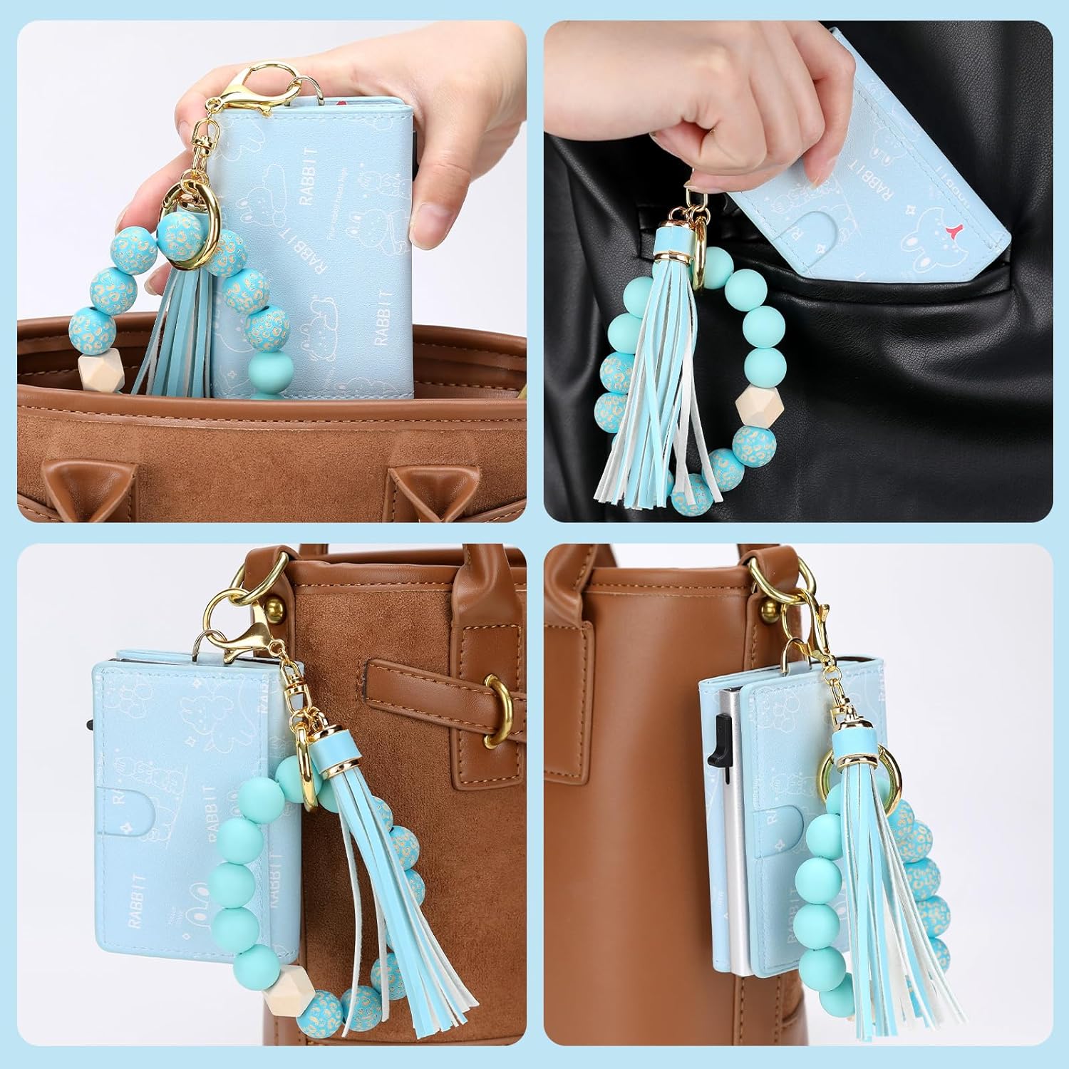 Wallet Women RFID Blocking Credit Card Holder Business Card Case Trifold Slim Wallet Wristlet with Key Chain PU Leather Holds 12 Cards Compact Small Coin Purse