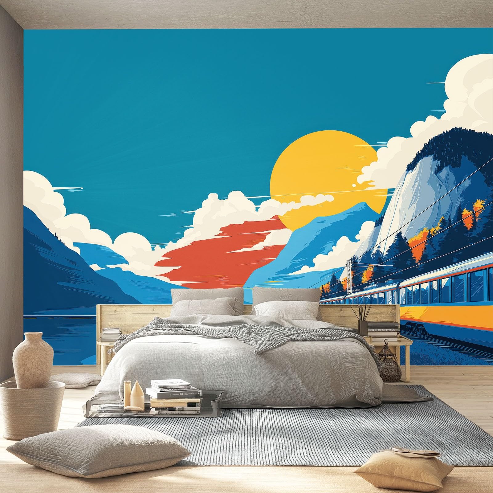 Fototapeta XXL z włókniny 400 x 280 cm, góry i jeziora, nowoczesna tapeta do dużego salonu i loftu, kolorowa