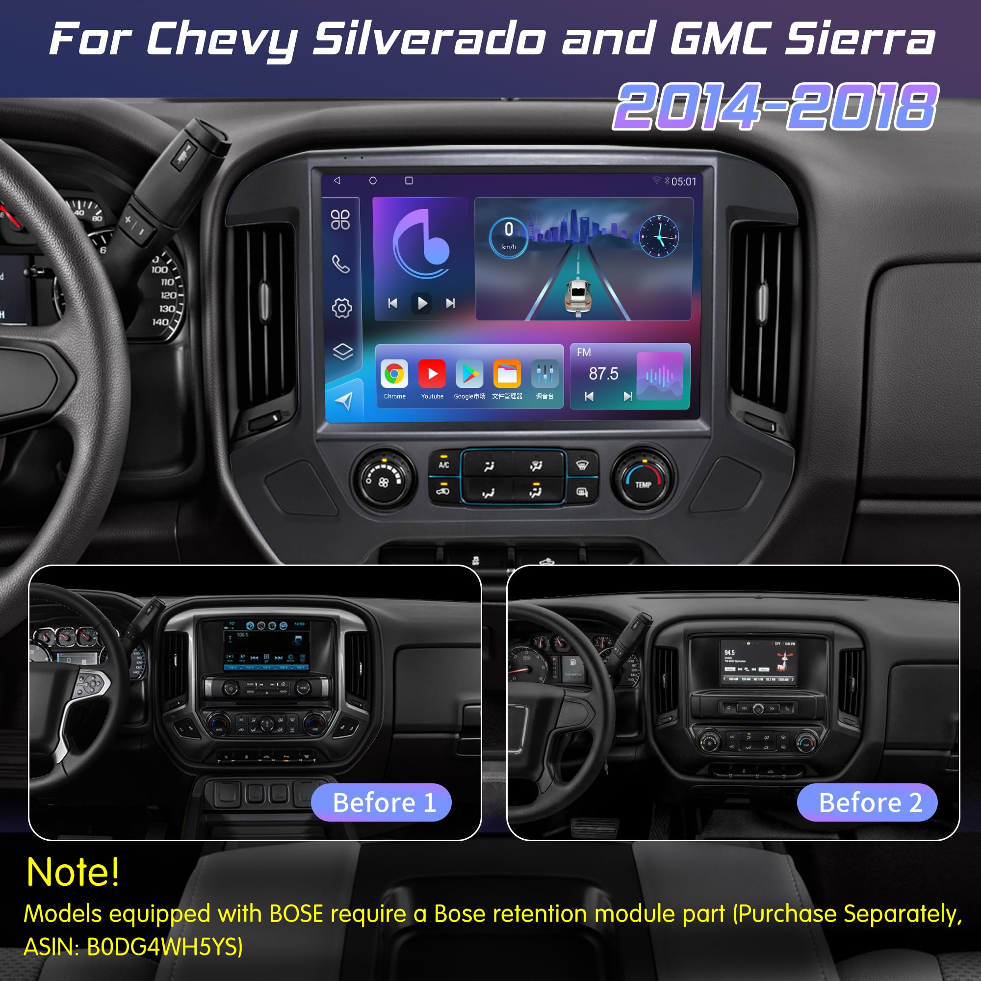 Cidava 13.1 Inch Car Radio for Chevrolet Silverado and GMC Sierra 2014-2018, Android 13 Qualcomm Car Stereo for GMC, Tesla Style Screen Head Unit Replacement with Carplay, Android Auto, Fast Boot