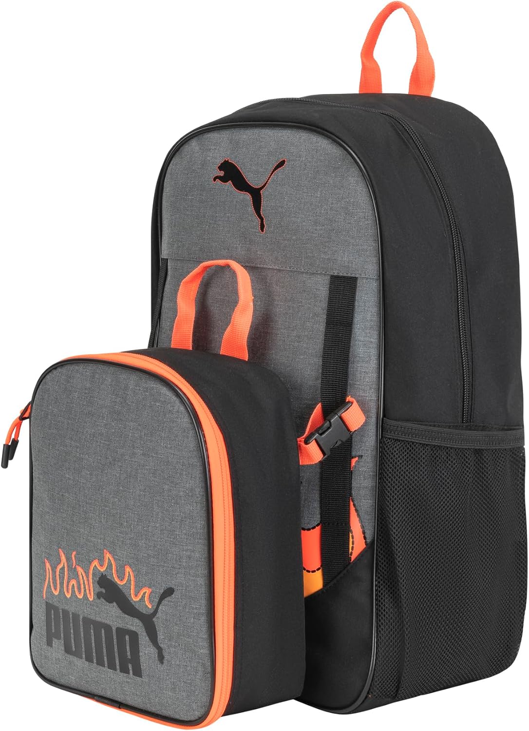 PUMA Unisex Kid's Colony Lunch Kit & Backpack Combo, Heather Grey/Heat Fire, Medium