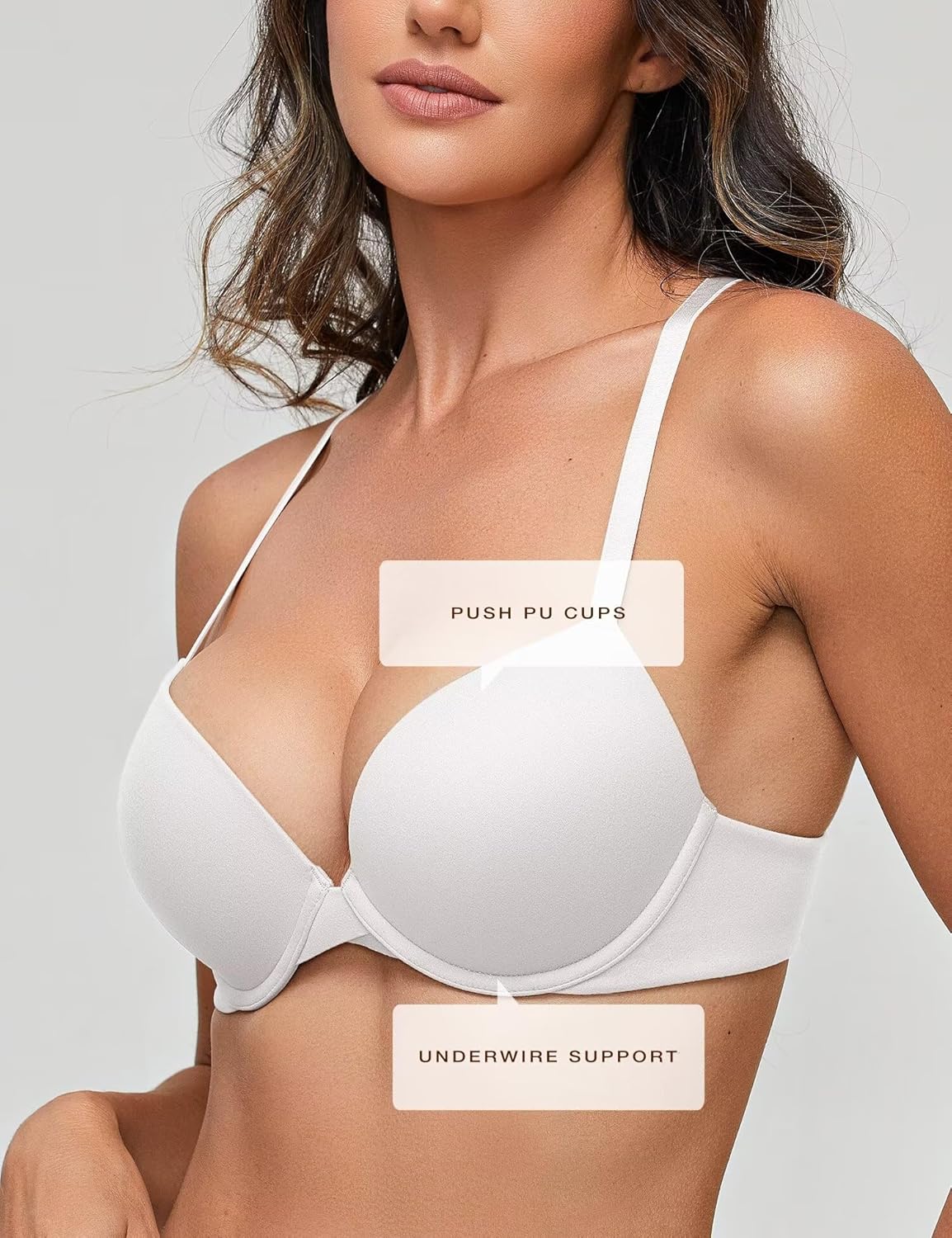 Deyllo Women's Push Up Bra Padded Underwire T-Shirt Smooth Plunge Deep V Lift Up Add One Cup(White,38A) - Image 5