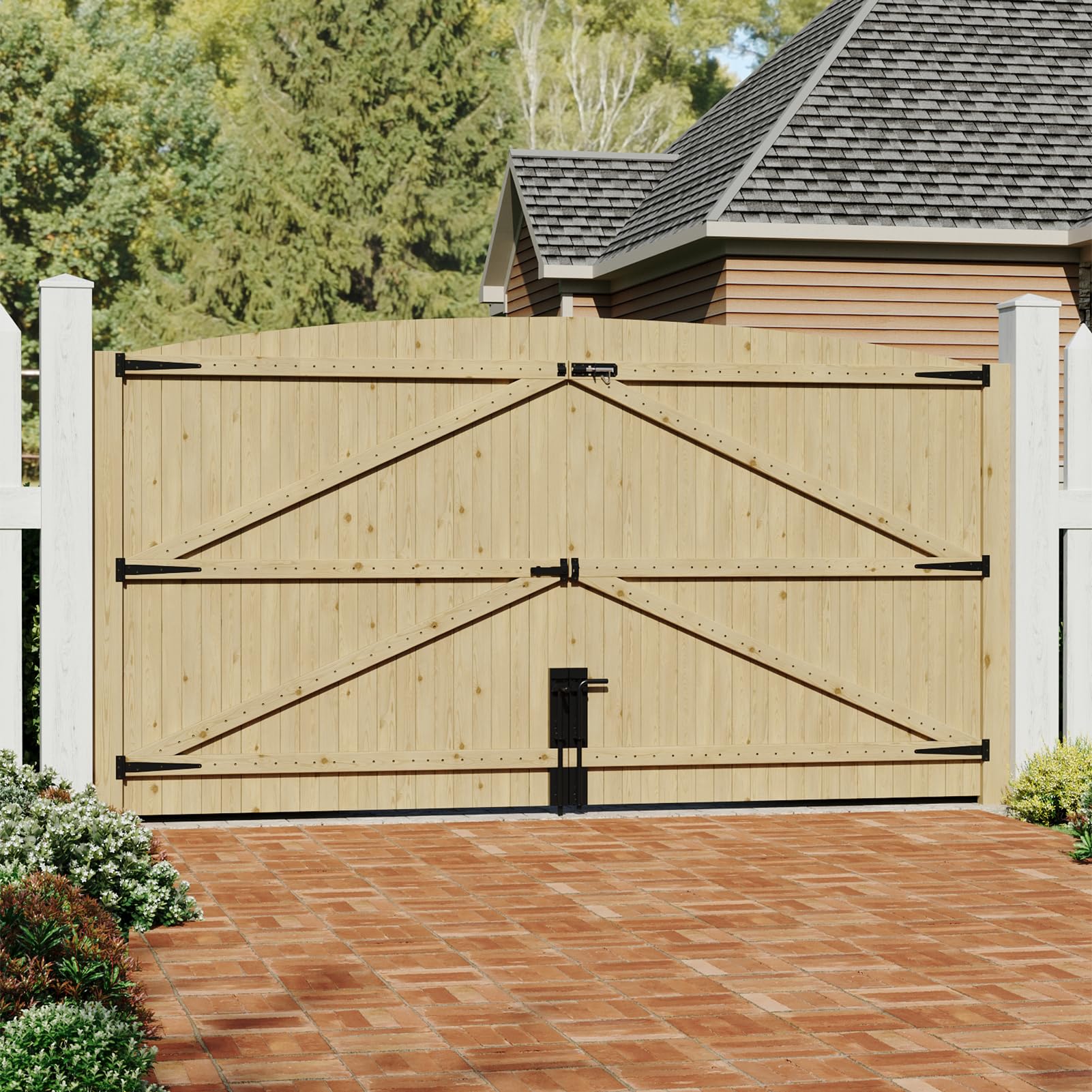 INMOZATA Double Garden Gates,Wooden Drive Way/Pedestrian Gate with Lock and Knocker Heavy Duty Swing Gates for Garden Animal Sheds Farm entrances(6ftwide*6ft high) — view 11