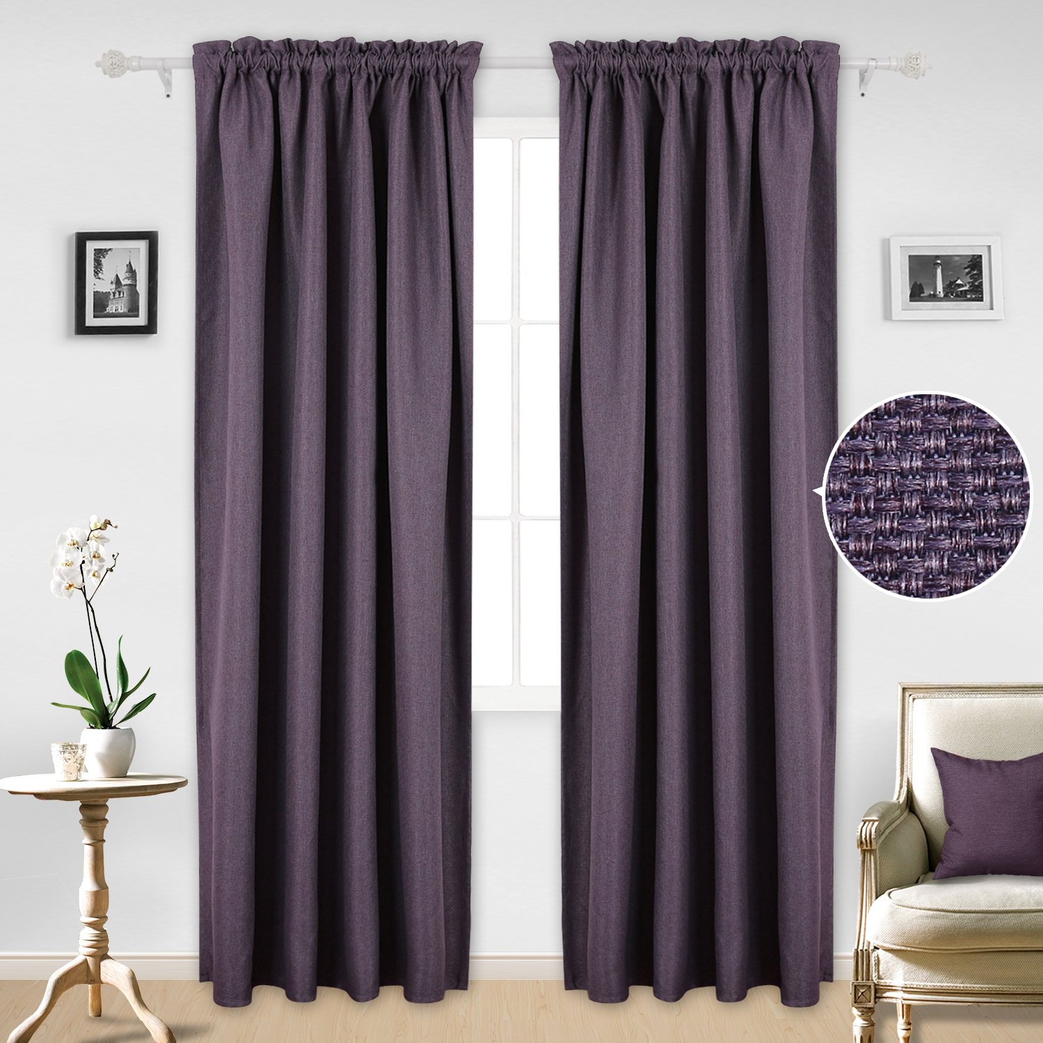 Deconovo sintética lino BLACKOUT térmica aislante ventana cortinas y drapes-42inch
