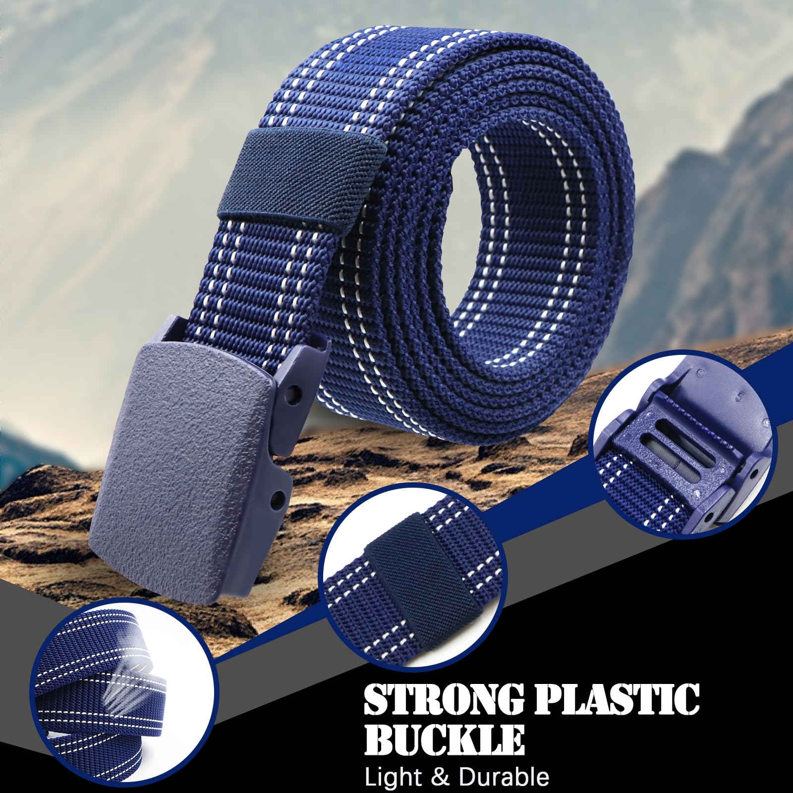 Military Tactical Nylon Mens Belt - Adjustable Web Belts with Non-Metal Buckle for Outdoor Sports, Training, 59 Inches Length