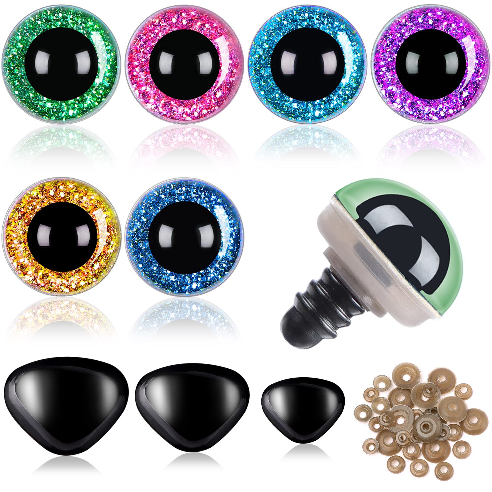 SANNIX 90pcs 10mm Large Safety Eyes and Safety Noses for Amigurumi Crochet Animals Chromatic Plastic Button Eyes for Sewing with Washers for Doll Plush Toy