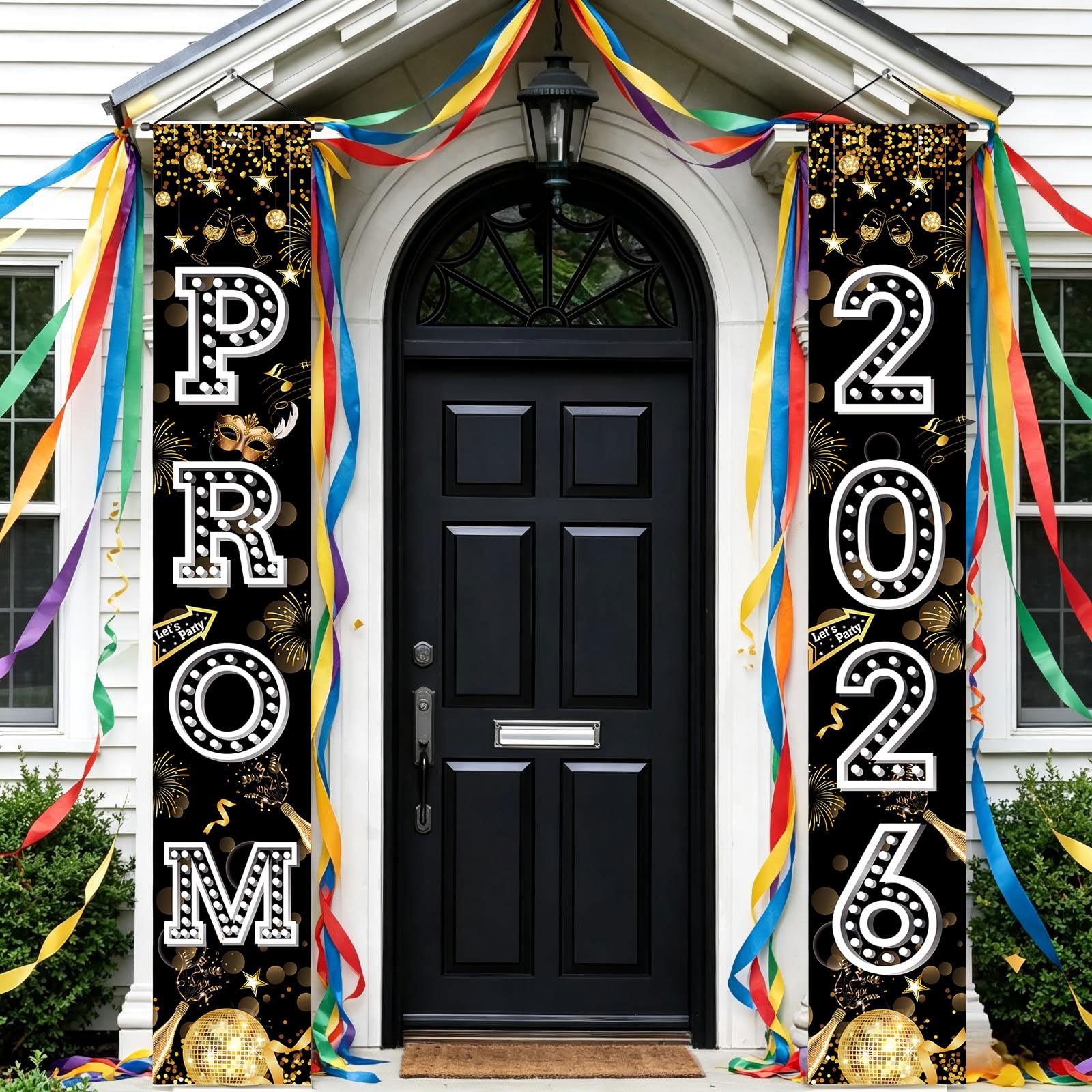 Prom 2026 Decorations - 30 x 180 cm Black Silver Prom Banner, 2026 Graduation Porch Sign for High School College Graduation, Graduation Party Hanging Decoration for Door Banner Prom Party Decorations