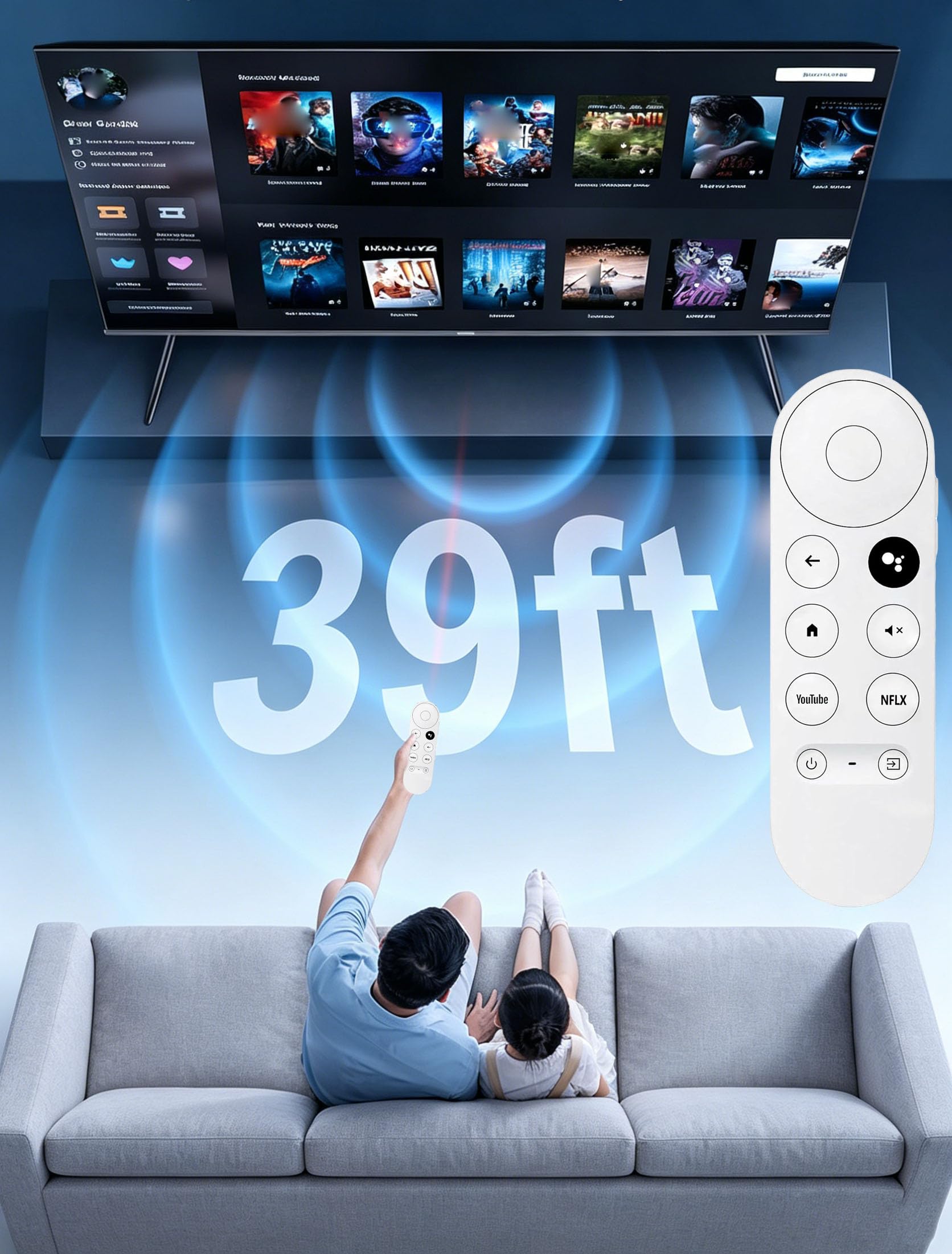 Télécommande vocale pour Google Chromecast TV 4K (Snow), télécommande de rechange pour Google Chromecast 4K Snow HD TV G9N9N GA01409-US GA01919-US GA01920-US GA01923-USGA01409-US