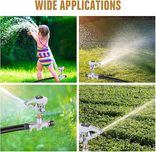 Miniatura 6 de Landhoow 2 aspersores de césped, cabezal de rociador de agua pulsante ajustable de alta resistencia con base de espiga, área de pulverización