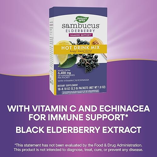 Miniatura 3 de Nature's Way Sambucus - Mezcla de bebida caliente de saúco con vitamina C y equinácea, apoyo inmunológico*, sabor a miel y bayas de limón, 10