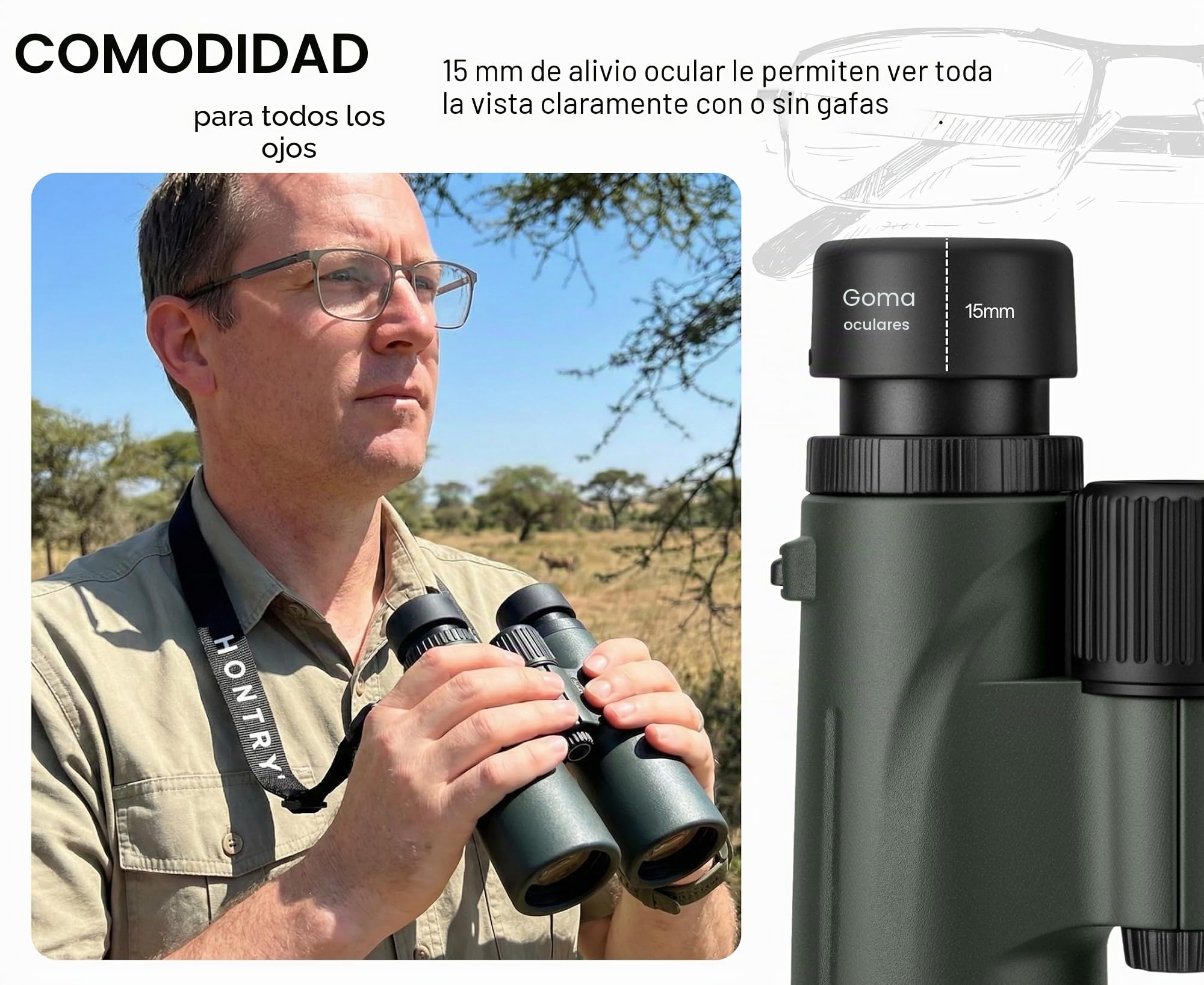 Hontry 8x42 Prismaticos Profesionales Largo Alcance para Adultos (Verde) | Impermeable para Observación de Aves, Camping, Senderismo, Viajes, Safari, Conciertos, Teatro, Deportes y Crucero
